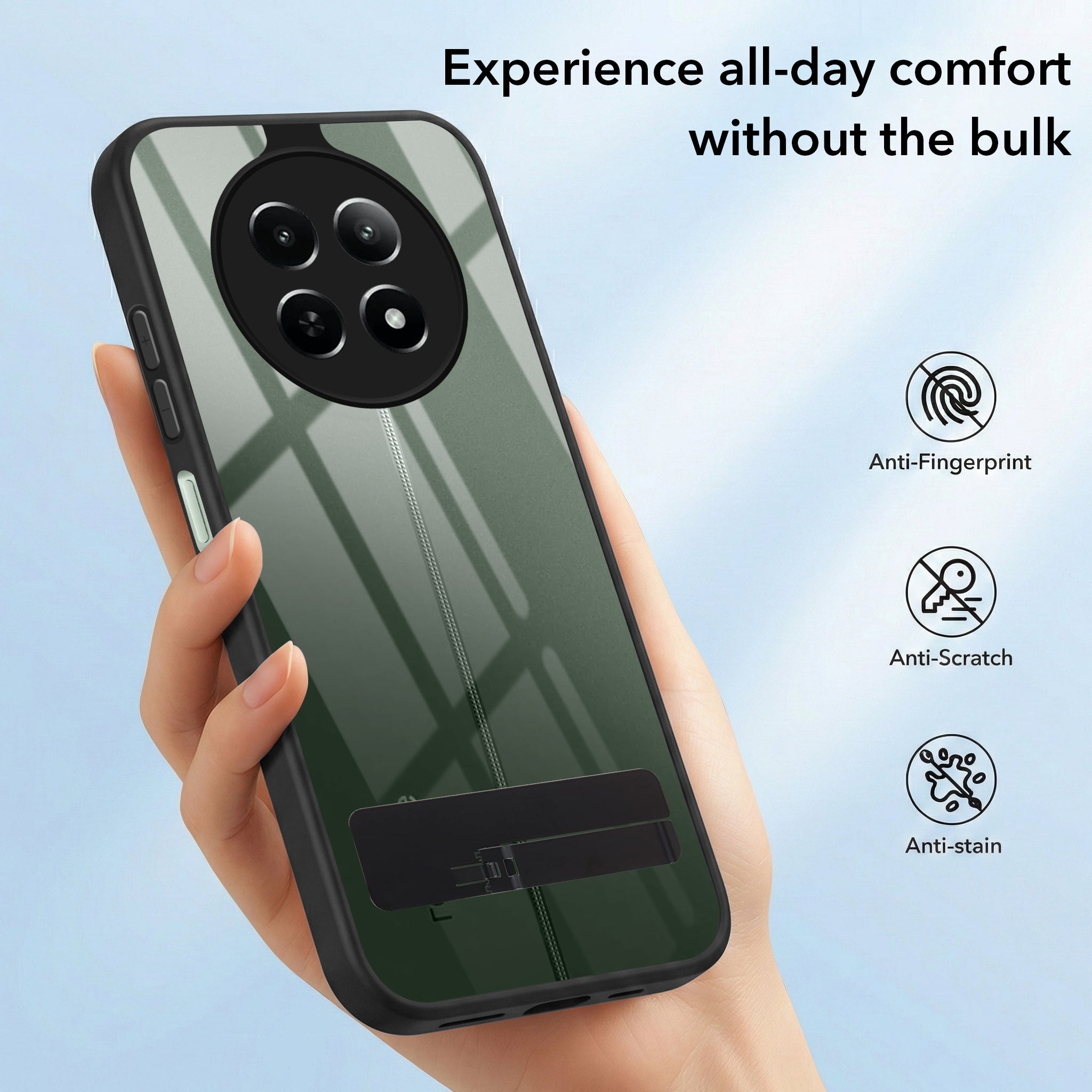 For Realme 12 | Realme 12X Back Cover Case (Built-in Stand | Lifetime Anti Yellow | Kickstand Shockproof | Camera Protection | MagSafe Compatible)