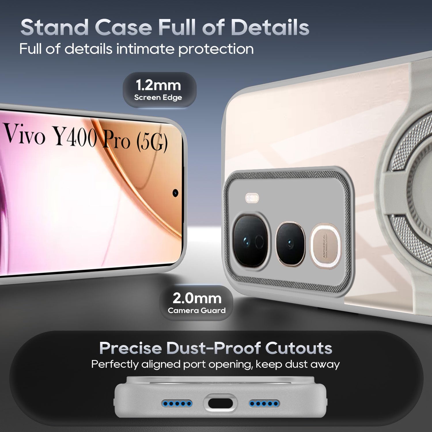 For Vivo Y400 Pro Back Cover Case with stand (Built-in Ring Holder Kickstand | Lifetime Anti Yellow | Camera Protection)