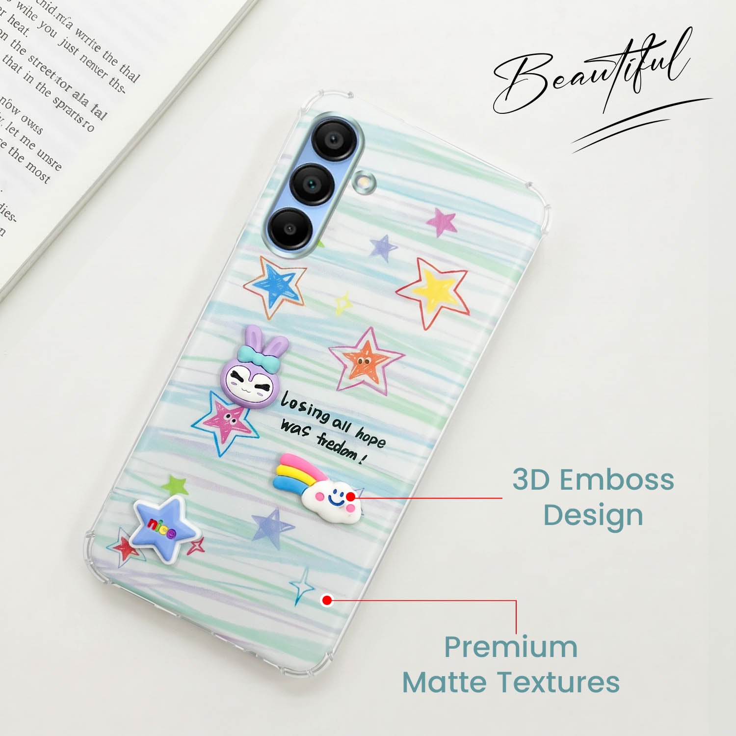 For Samsung Galaxy A15 5G Back Cover Case (3D Cute Cartoons | Hard Back Side Soft | Matte Premium Finish | HD Printing)