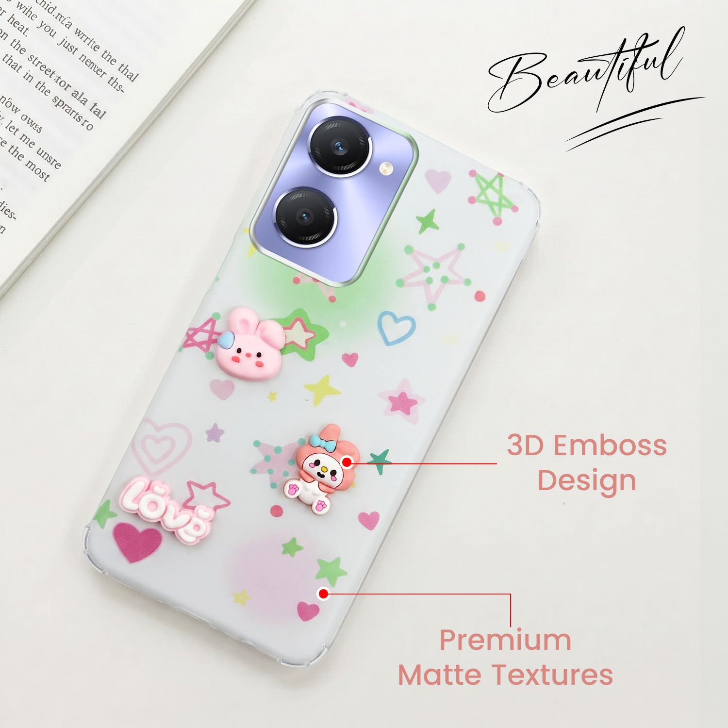 For Vivo Y28s 5G | Vivo T3 Lite 5G Back Cover Case (3D Cute Cartoons | Hard Back Side Soft | Matte Premium Finish | HD Printing)