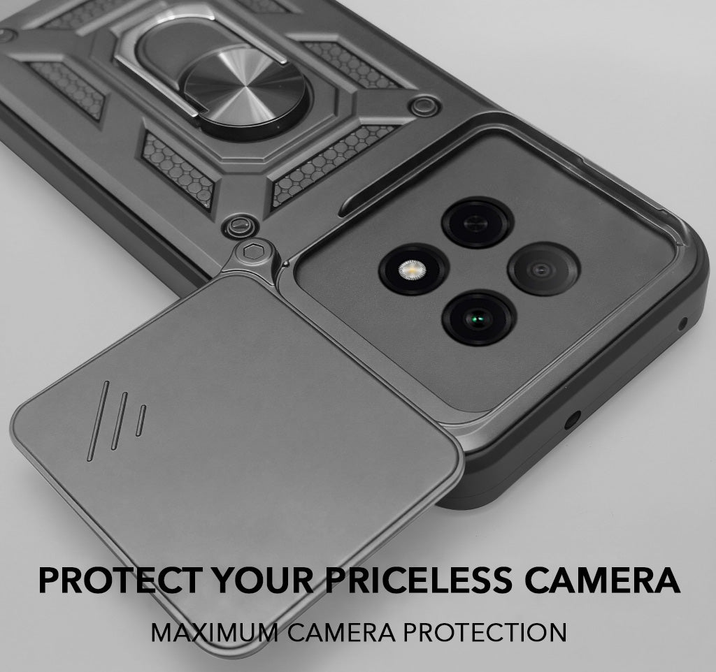 For Oppo F29 Pro Back Cover Case Hybrid Armor (Sliding Shutter Camera Protection | Polycarbonate |Ring Holder Kickstand)