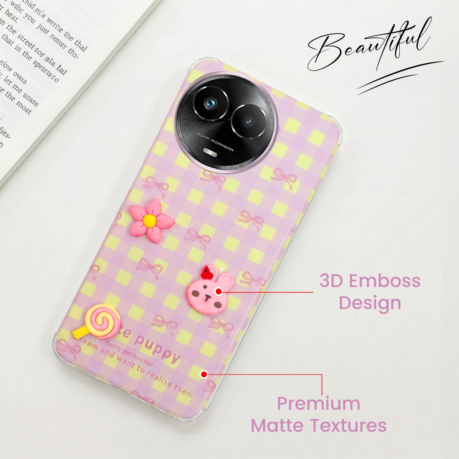 For Realme Narzo 60x Back Cover Case (3D Cute Cartoons | Hard Back Side Soft | Matte Premium Finish | HD Printing)