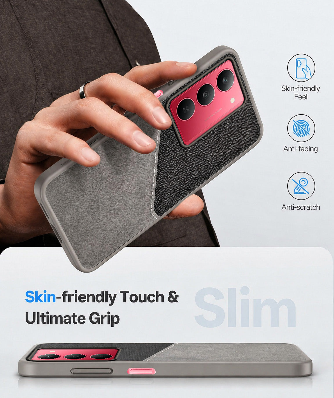 For Realme 14X Back Cover Case (Dual PU Leather Stitch | Professional Minimalist | Soft and Flexible)