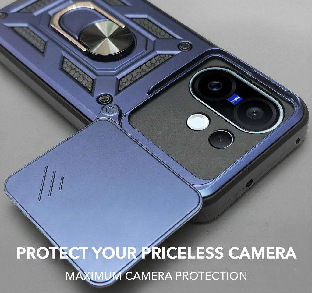 For Vivo X200 FE Back Cover Case (Sliding Shutter Camera Protection | Polycarbonate |Ring Holder Kickstand)