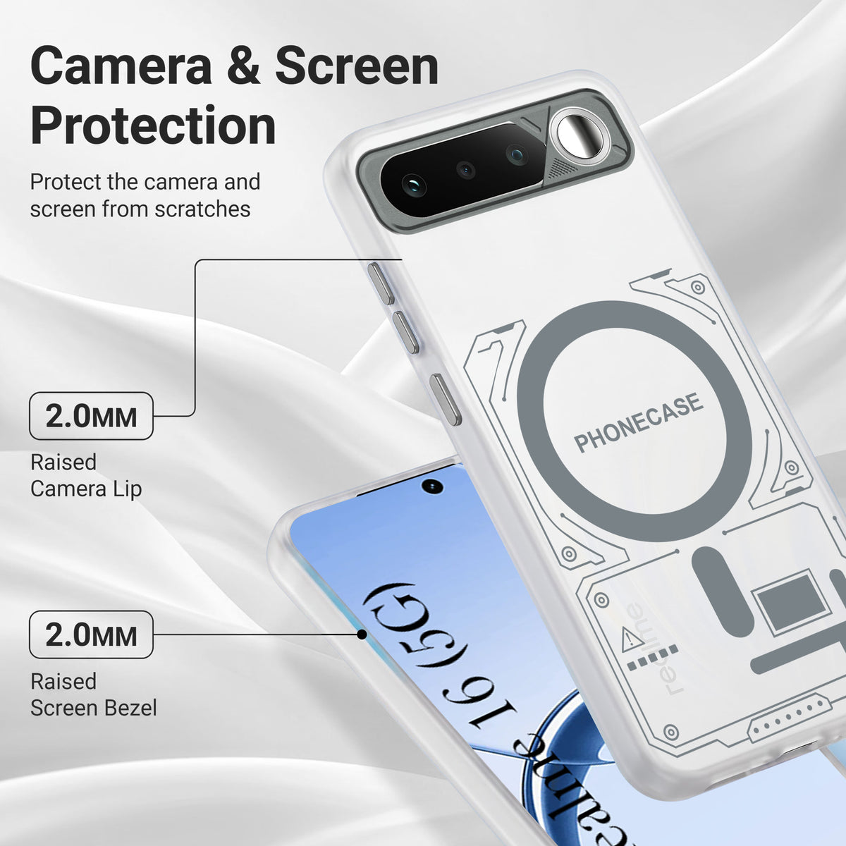 For Realme 16 Metallic Back Cover Case (Metallic Camera Protection & Buttons | Translucent Milky Shade | Hard Polycarbonate)