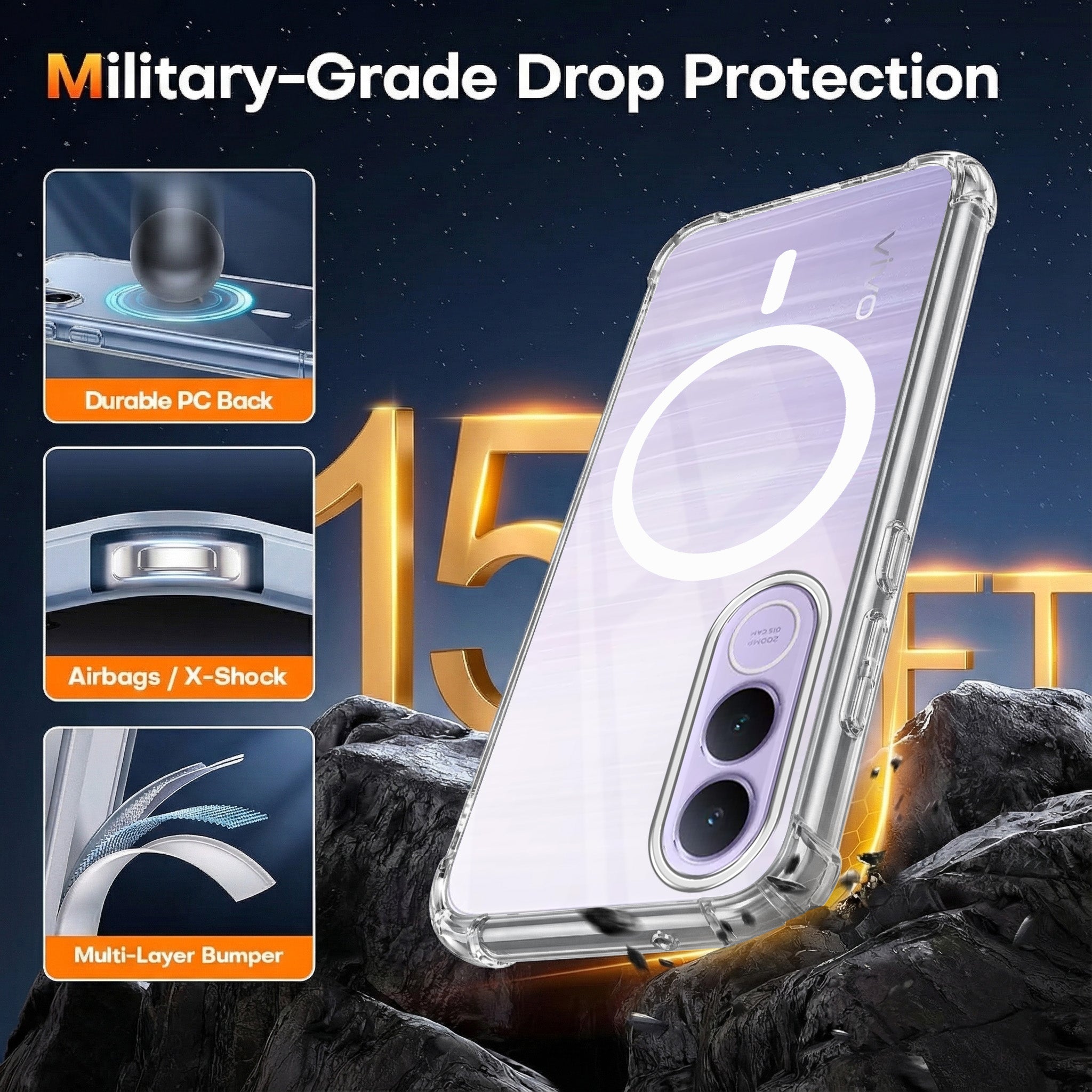 For Vivo V70 FE 5G Back Cover Shockproof Crystal-Clear (Magsafe Wireless Support | Drop & Camera Protection | Hard Polycarbonate)