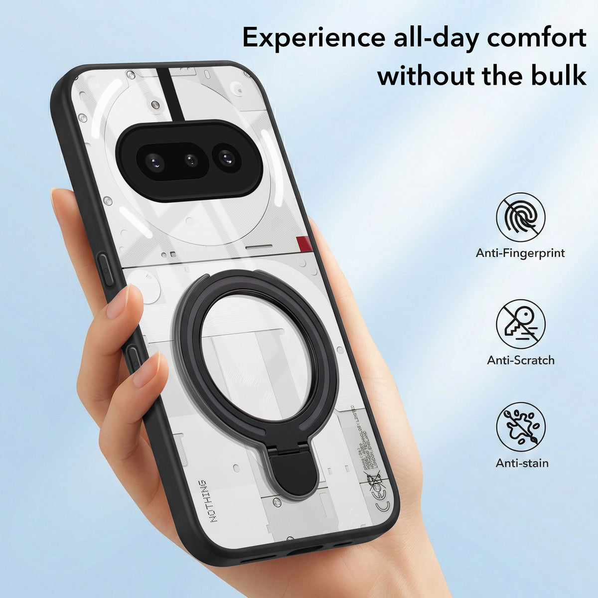 For Nothing Phone 3A Back Cover Case (Kick Stand Ring Holder | Life time Anti Yellow | Camera Protection)
