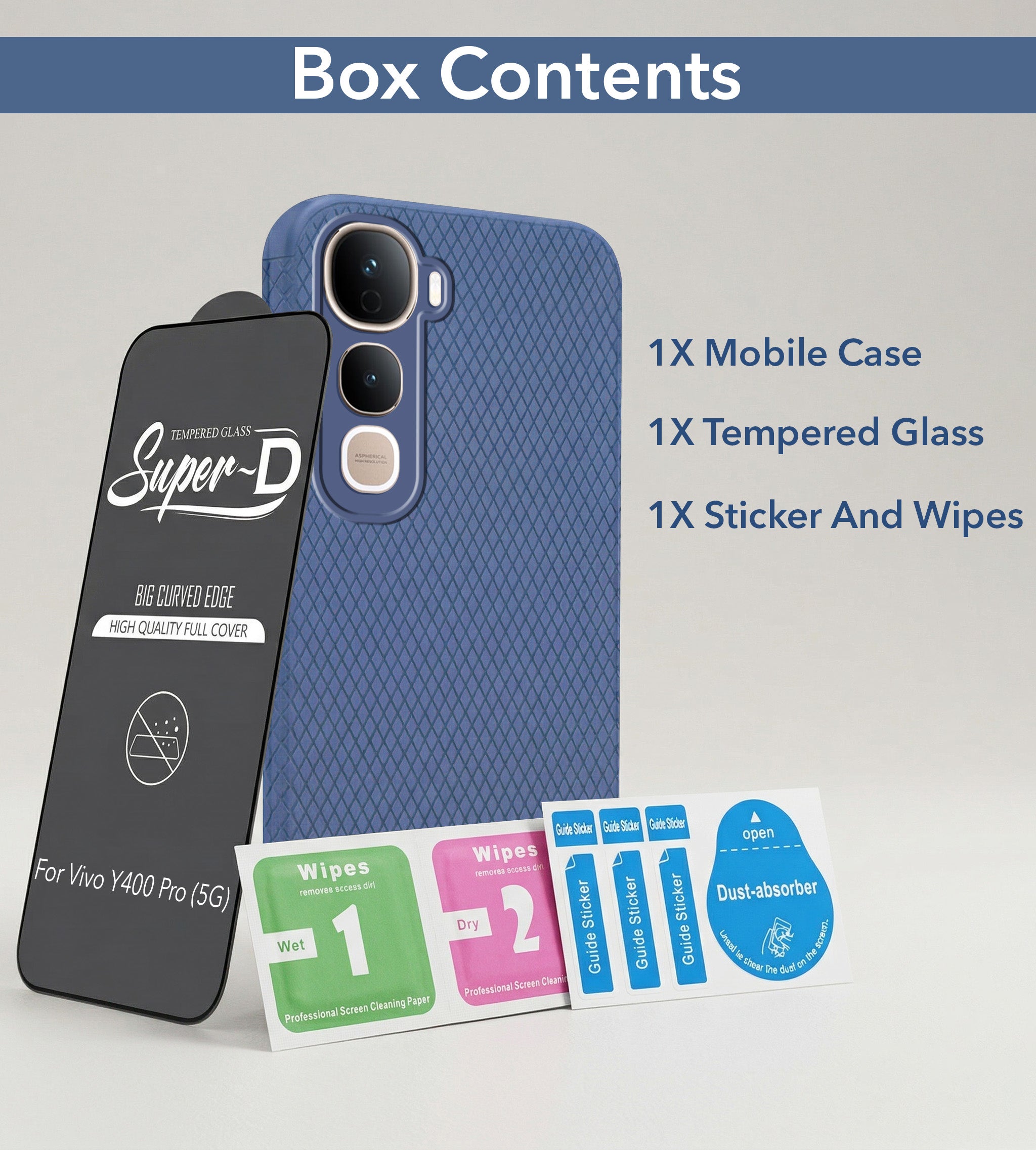 For Vivo Y400 Pro Combo with Back Cover and 9H Tempered Glass (Liquid Silicone | Camera Protection | Oleophobic Coating Screen Glass)