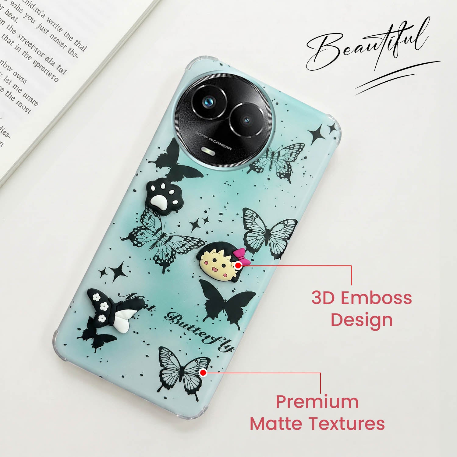 For Realme C67 Back Cover Case (3D Cute Cartoons | Hard Back Side Soft | Matte Premium Finish | HD Printing)