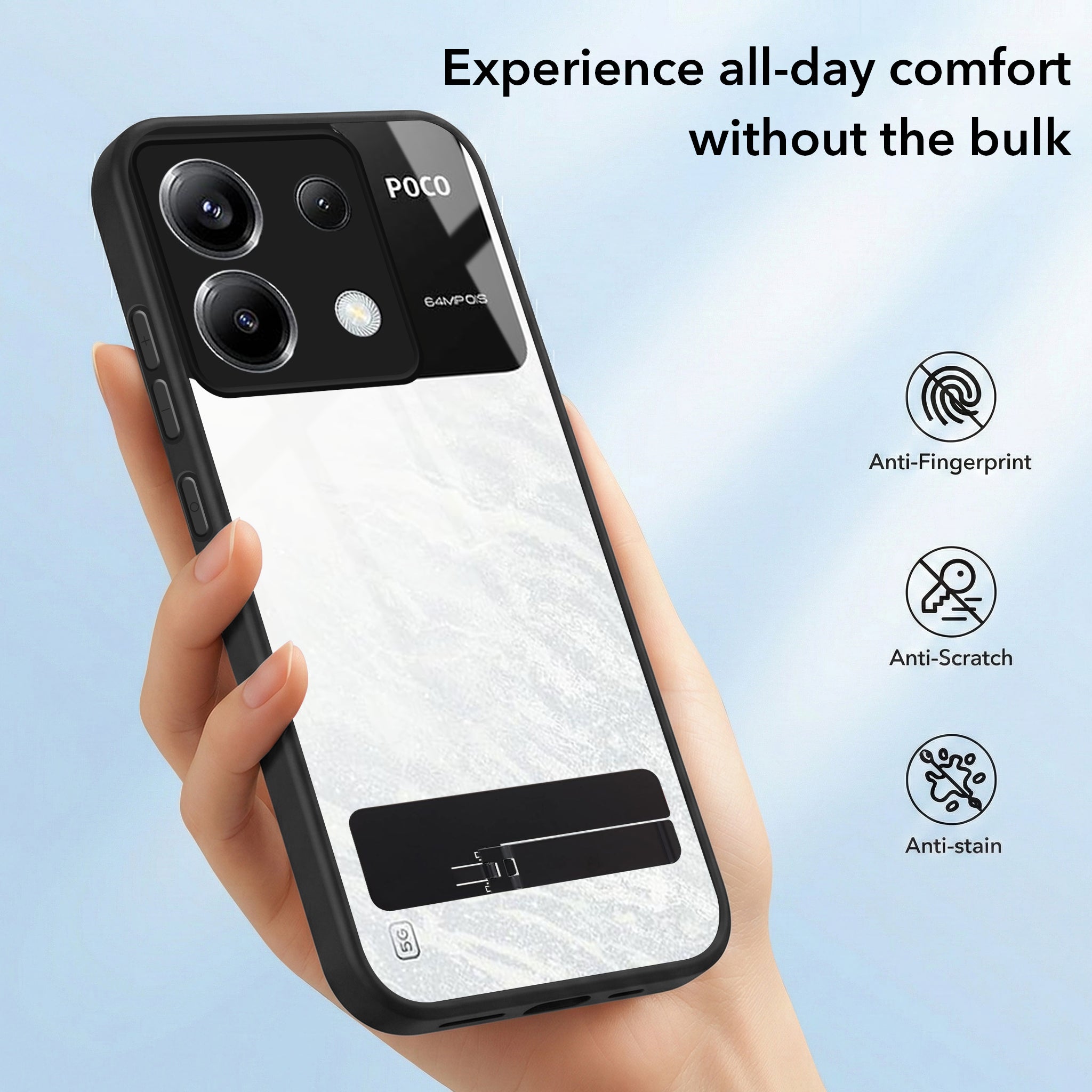 For Poco X6 5G Back Cover Case (Built-in Stand | Lifetime Anti Yellow | Kickstand Shockproof | Camera Protection | MagSafe Compatible)
