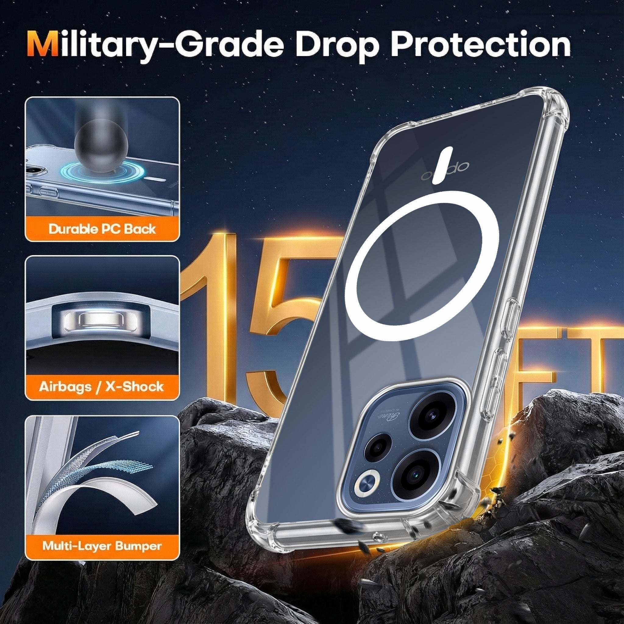 For Oppo Reno 15c Back Cover Shockproof Crystal-Clear (Magsafe Wireless Support | Drop & Camera Protection | Hard Polycarbonate)