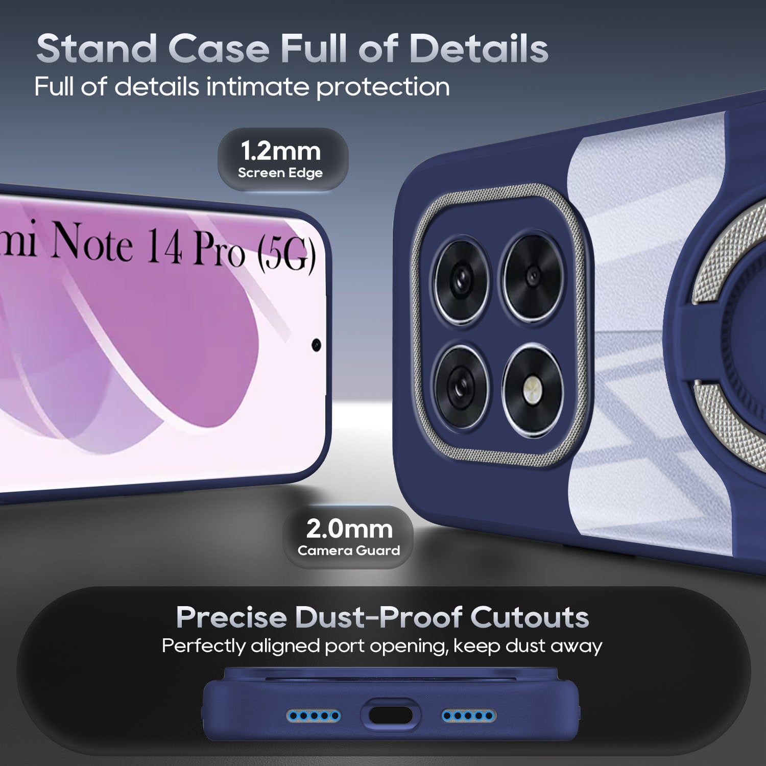For Redmi Note 14 Pro Back Cover Case with stand (Built-in Ring Holder Kickstand | Lifetime Anti Yellow | Camera Protection)