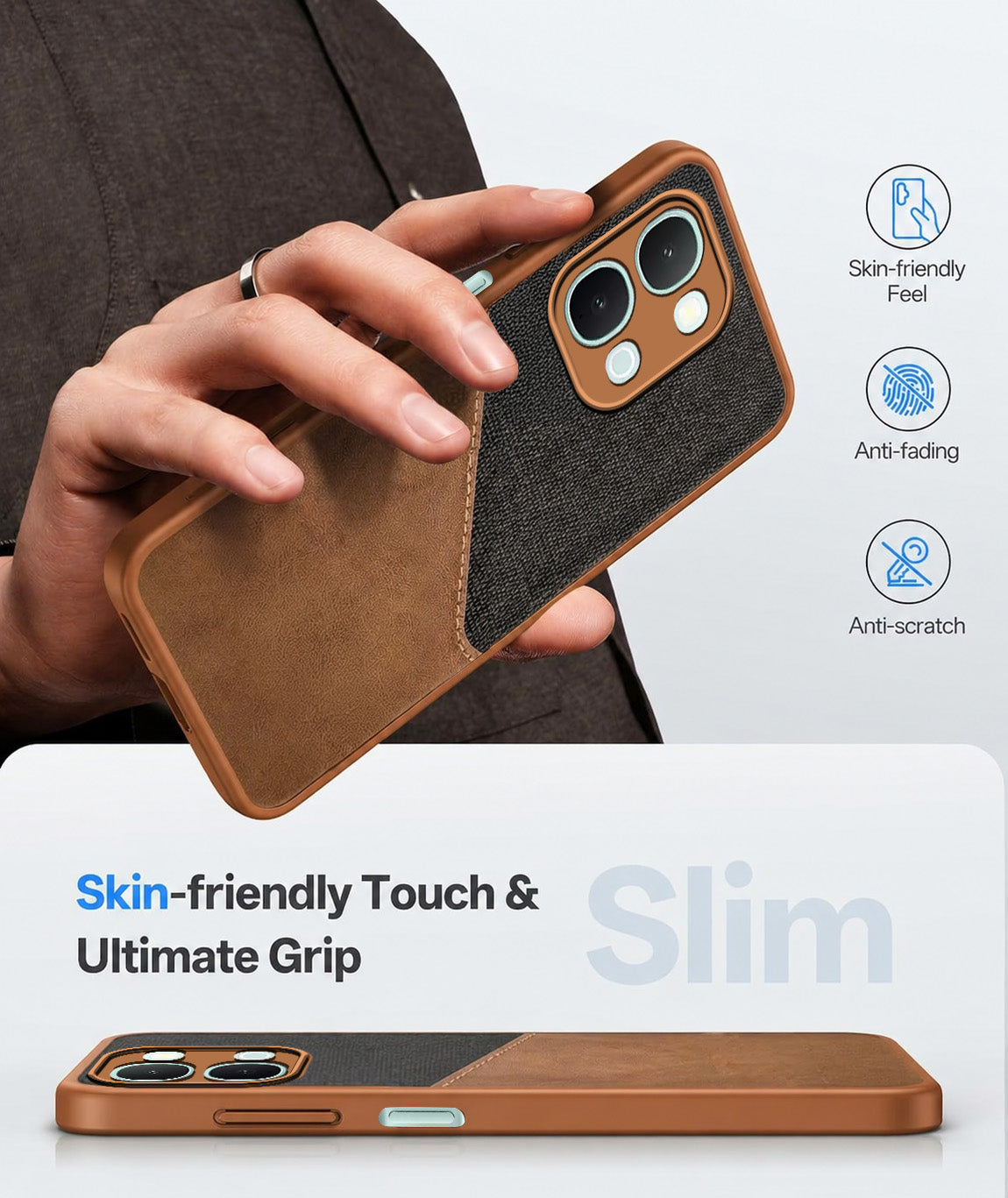 For Vivo iQOO Z11x Back Cover Case (Dual PU Leather Stitch | Professional Minimalist | Soft and Flexible)