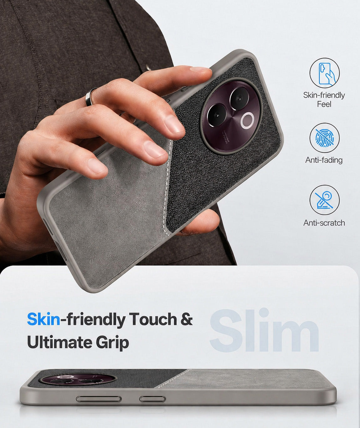For Vivo V30e 5G Back Cover Case (Dual PU Leather Stitch | Professional Minimalist | Soft and Flexible)