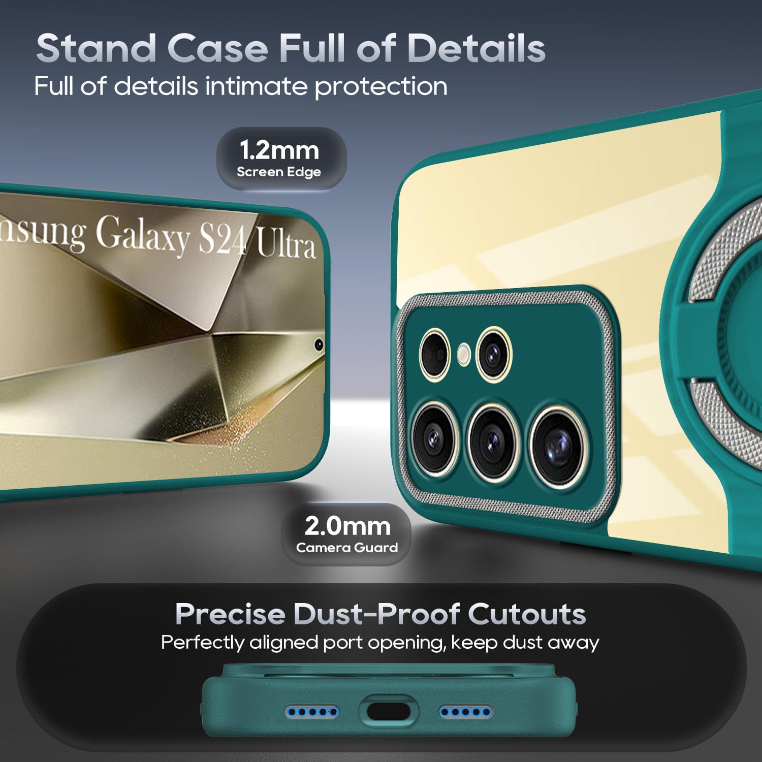 For Samsung Galaxy S24 Ultra Back Cover Case with stand (Built-in Ring Holder Kickstand | Lifetime Anti Yellow | Camera Protection)