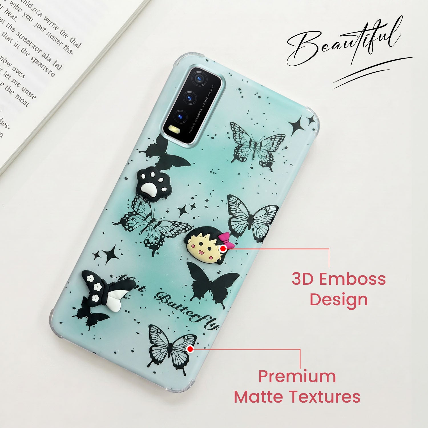 For Vivo Y20A | Y20T | Y20G Back Cover Case (3D Cute Cartoons | Hard Back Side Soft | Matte Premium Finish | HD Printing)