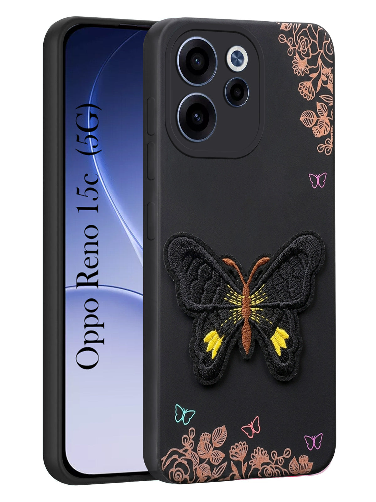 For Oppo Reno 15c Back Cover Case (Soft Butterfly Embroidery | Women Teen Girls | Camera Protection| Matte Silicone)
