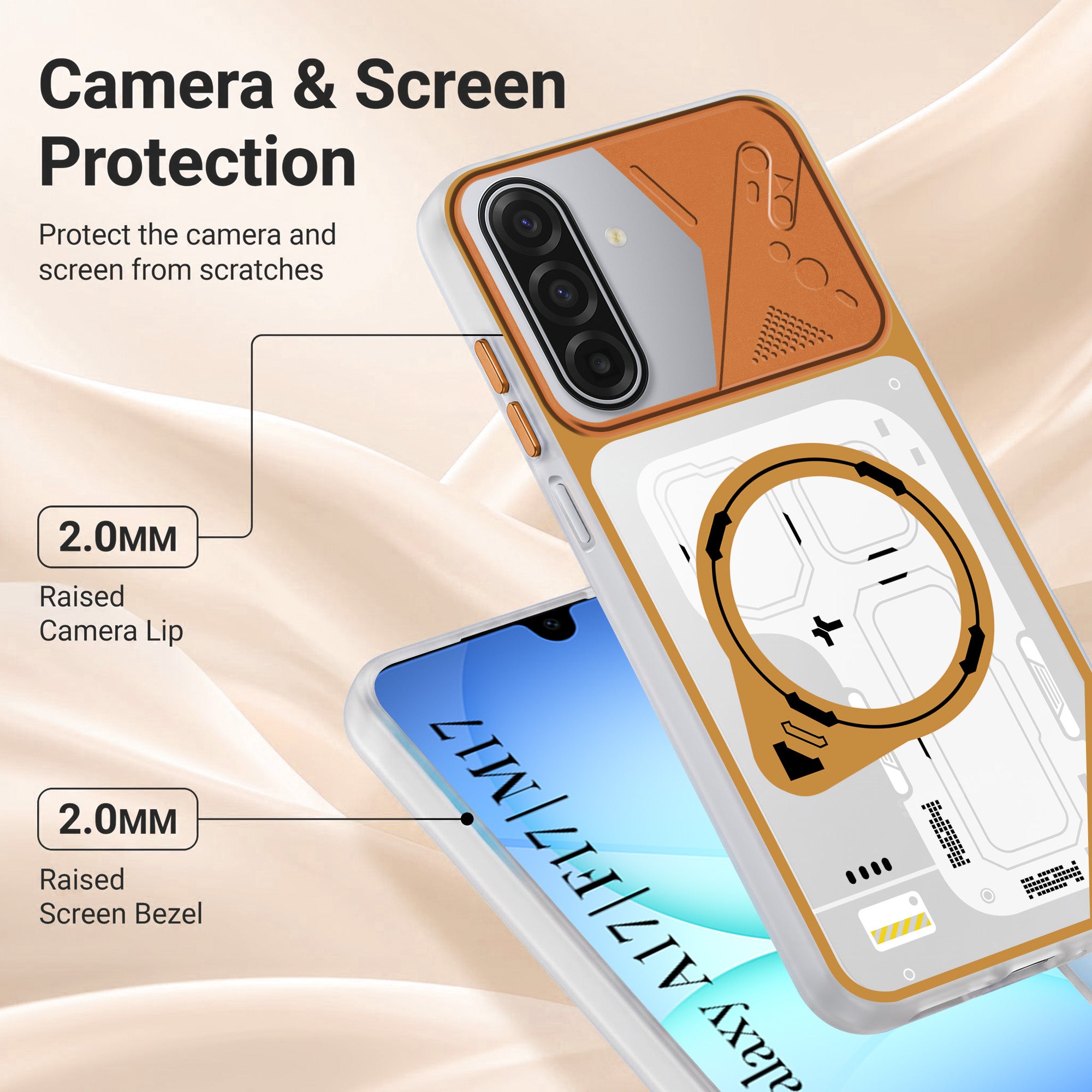 For Samsung Galaxy A17 | Samsung F17 | Samsung M17 5G Metallic Back Cover Case (Metallic Camera Protection & Buttons | Translucent Milky Shade | Hard Polycarbonate)