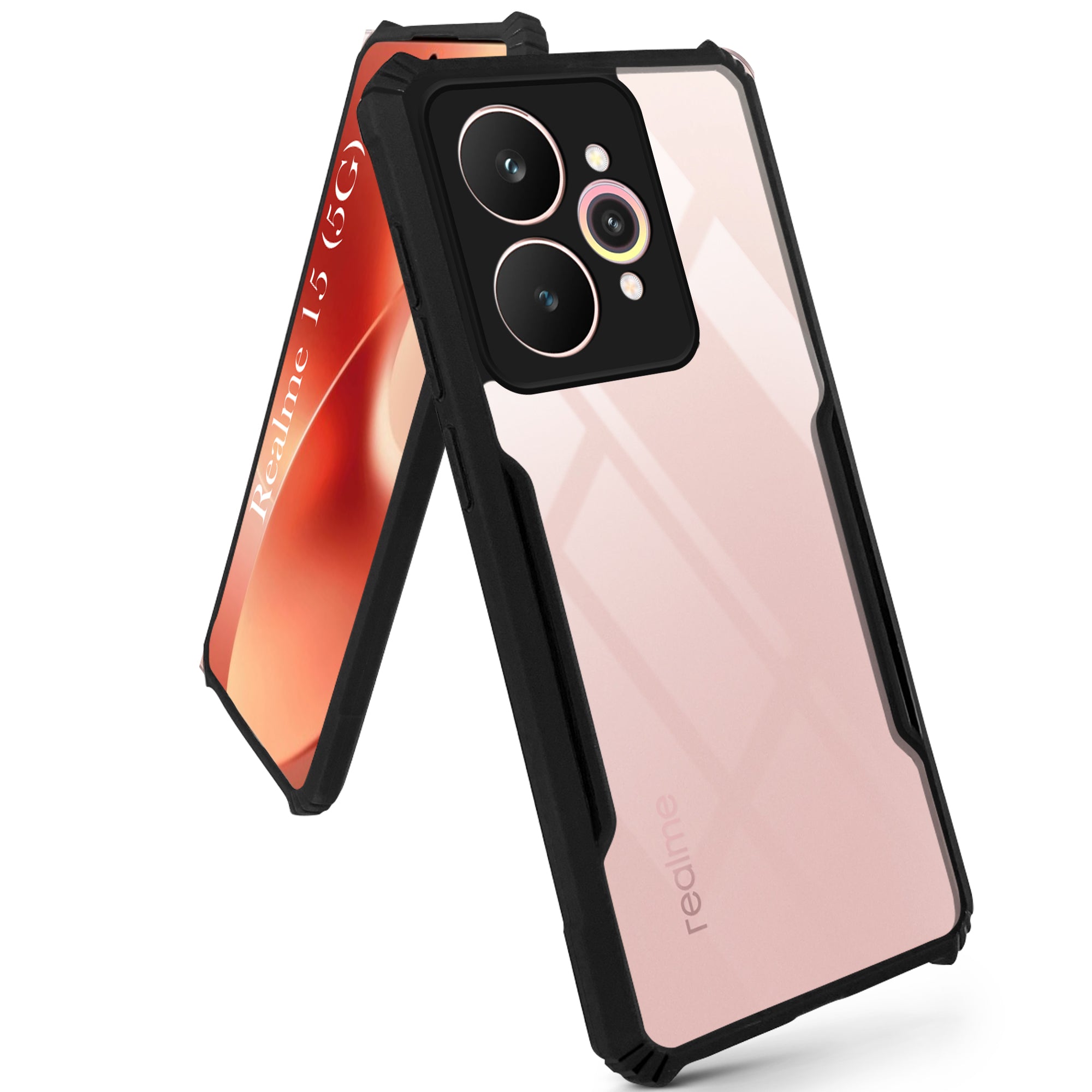 For Realme 15 Back Cover Case Hybrid (Shockproof with Polycarbonate Clear Panel | Professional Black)