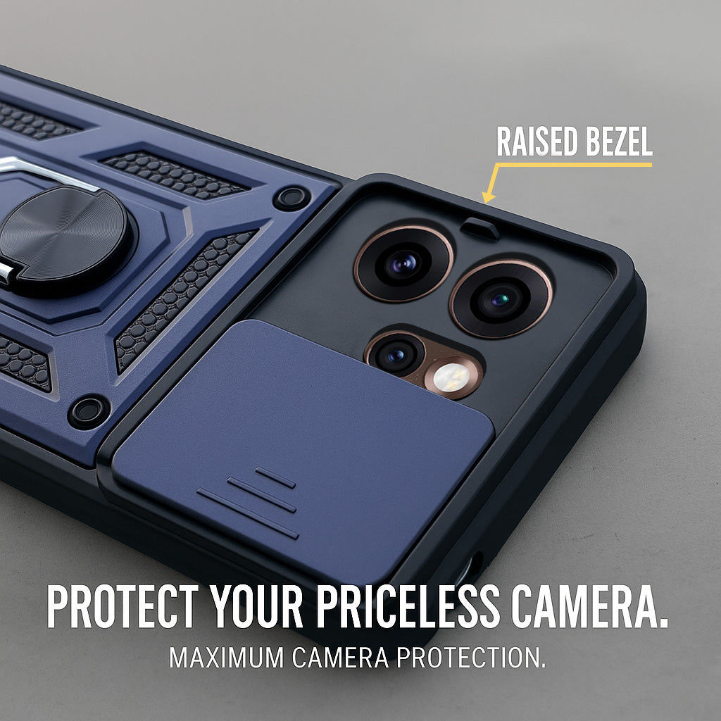 For Oppo Reno15 Pro 5G | Oppo Reno 15 Pro 5G Back Cover Case Hybrid Armor (Sliding Shutter Camera Protection | Polycarbonate |Ring Holder Kickstand)