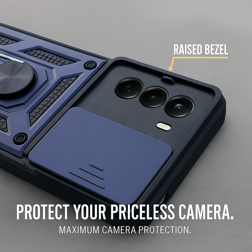 For OnePlus Nord CE 6 Lite Back Cover Case Hybrid Armor (Sliding Shutter Camera Protection | Polycarbonate |Ring Holder Kickstand)