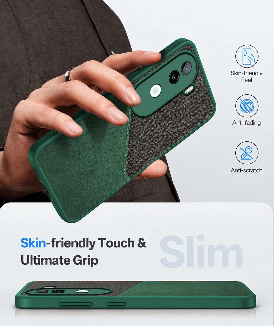 For Vivo iQOO Z9s Back Cover Case (Dual PU Leather Stitch | Professional Minimalist | Soft and Flexible)