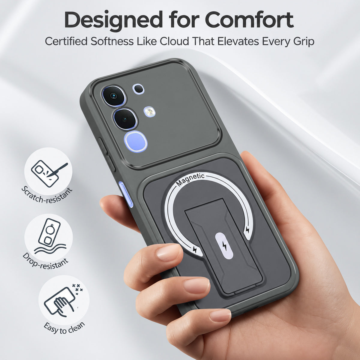 For Vivo iQOO Z10x Back Case Cover Metallic (Hybrid Armor Kickstand | MagSafe Compatible | Camera Protection Shockproof)