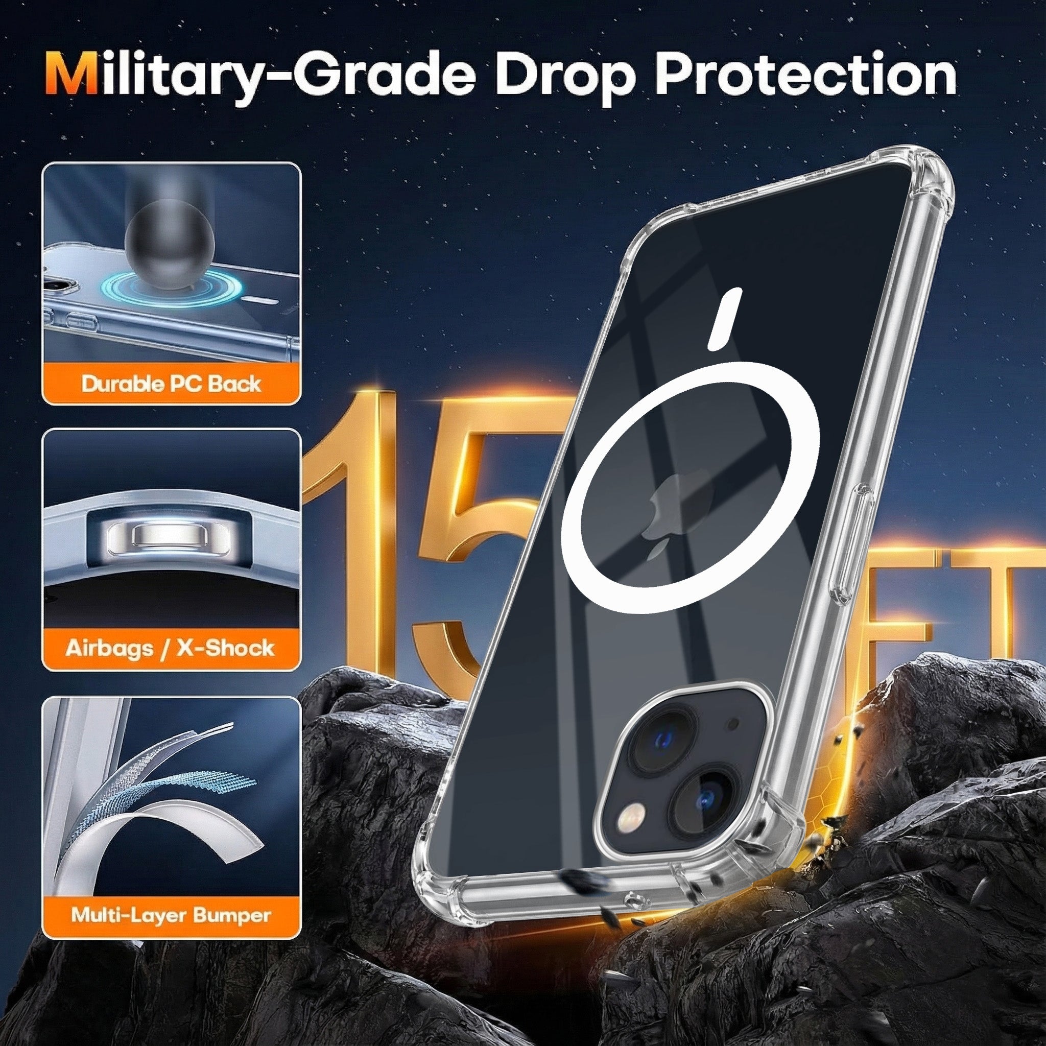 For Apple iPhone 13 Back Cover Shockproof Crystal-Clear (Magsafe Wireless Support | Drop & Camera Protection | Hard Polycarbonate)