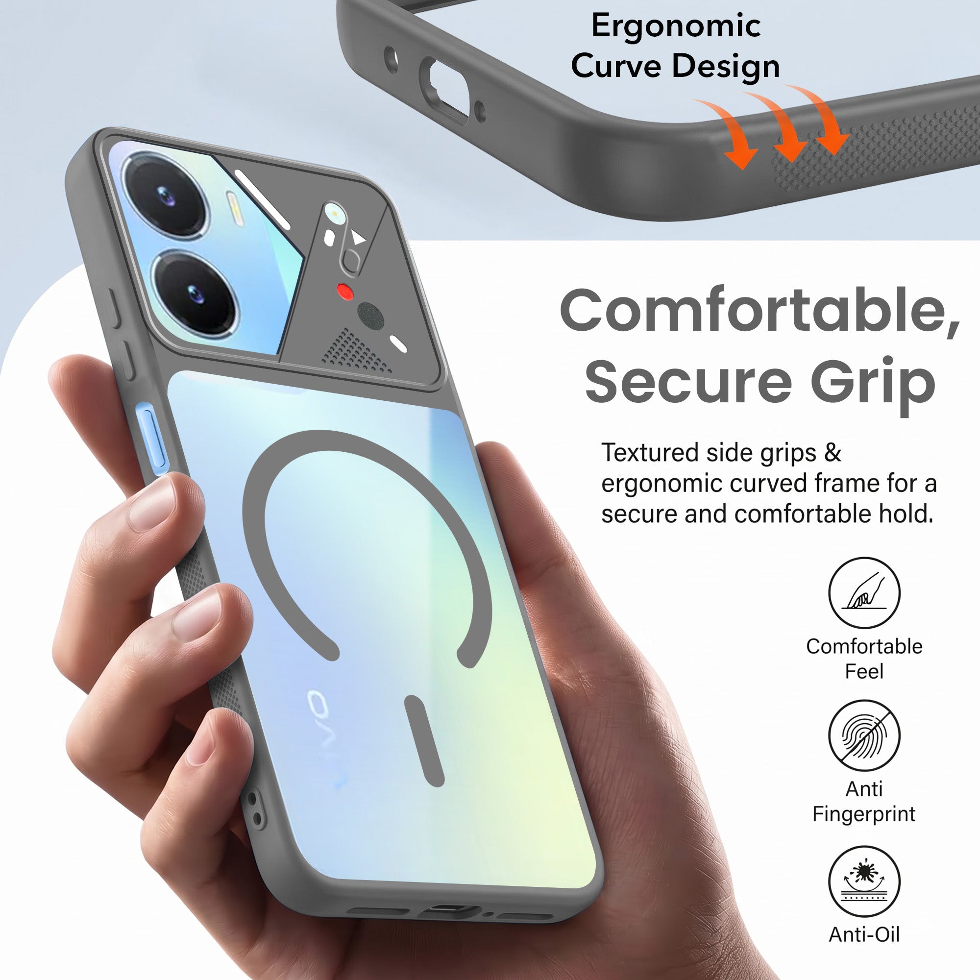 For Vivo T2x Back Cover Case Lifetime Anti-Yellow Clear (Camera Protection | Side Grip | Wireless MagSafe Compatible)