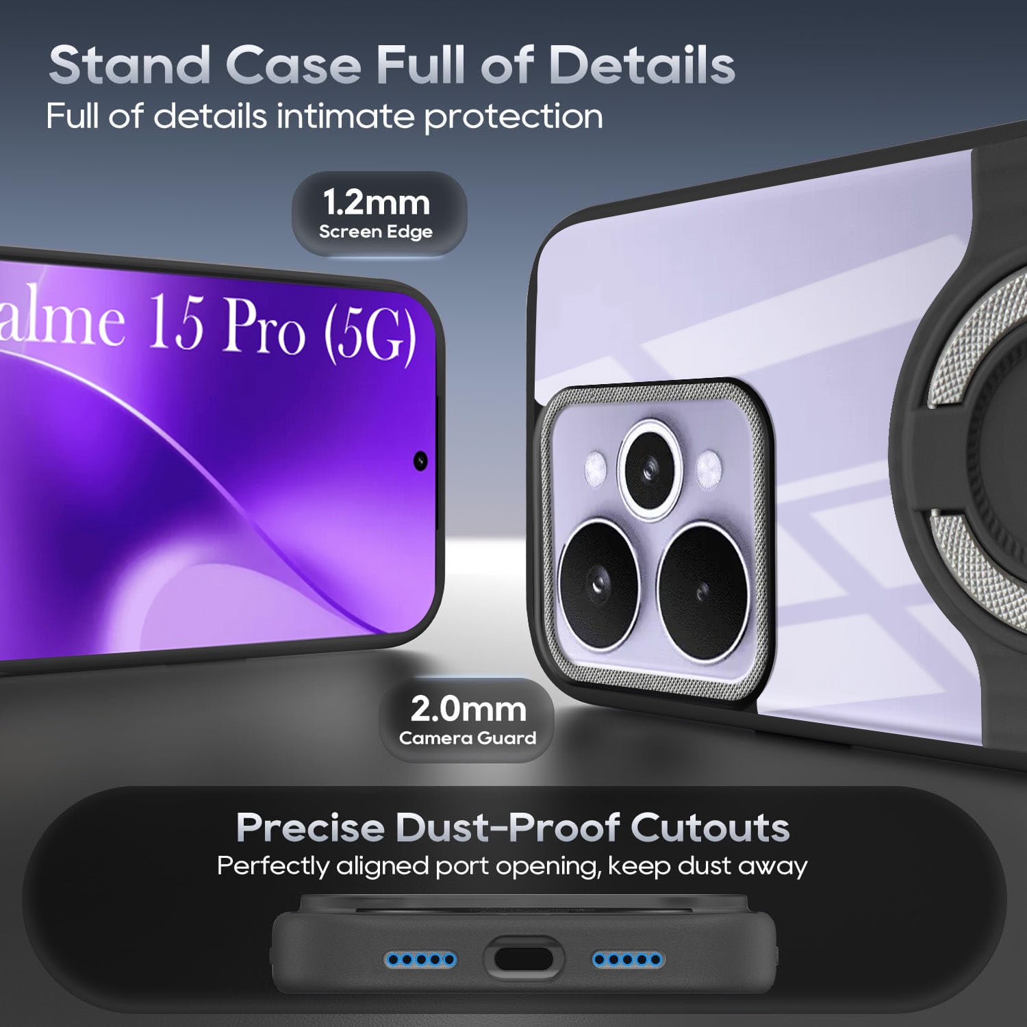 For Realme 15 Pro Back Cover Case with stand (Built-in Ring Holder Kickstand | Lifetime Anti Yellow | Camera Protection)