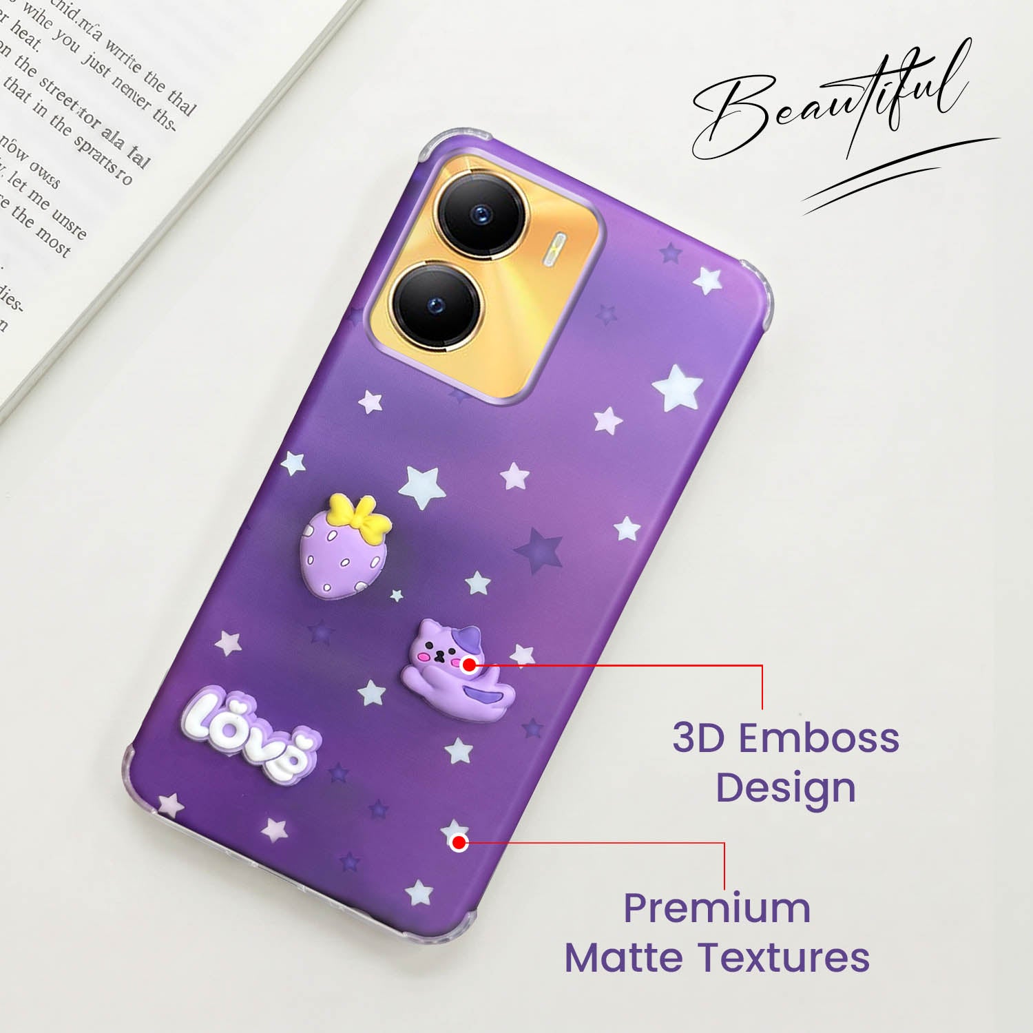 For Vivo Y56 5G Back Cover Case (3D Cute Cartoons | Hard Back Side Soft | Matte Premium Finish | HD Printing)