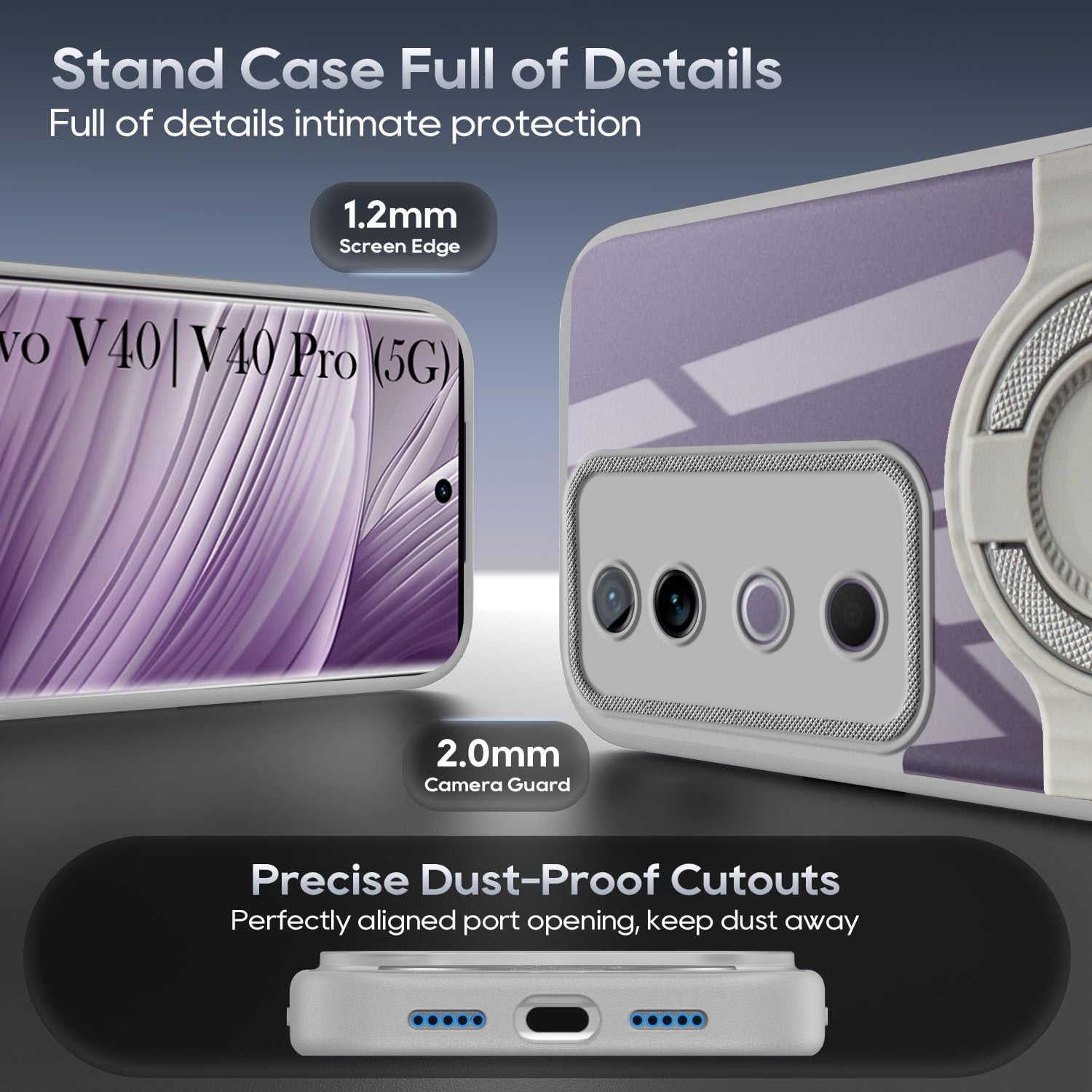 For Vivo V40 | Vivo V40 Pro 5G Back Cover Case with stand (Built-in Ring Holder Kickstand | Lifetime Anti Yellow | Camera Protection)