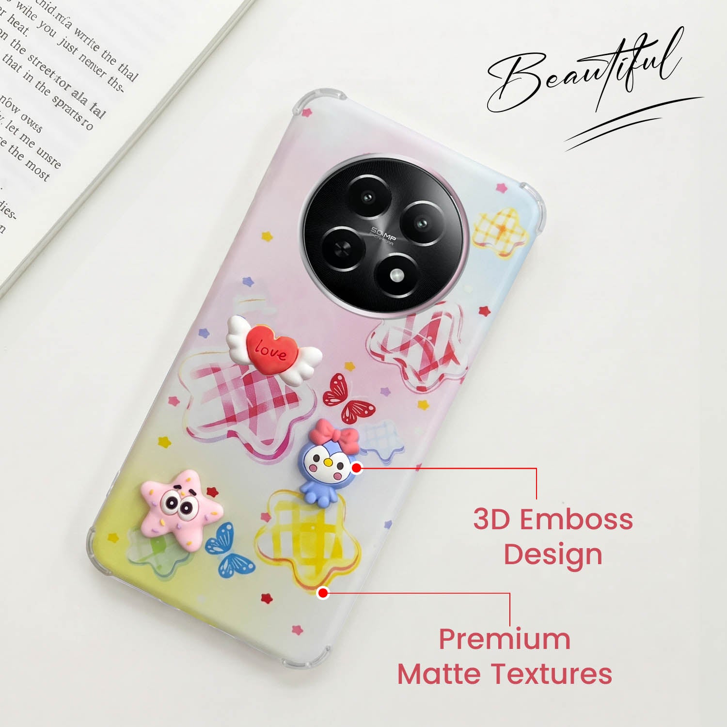 For Realme Narzo 70x 5G Back Cover Case (3D Cute Cartoons | Hard Back Side Soft | Matte Premium Finish | HD Printing)