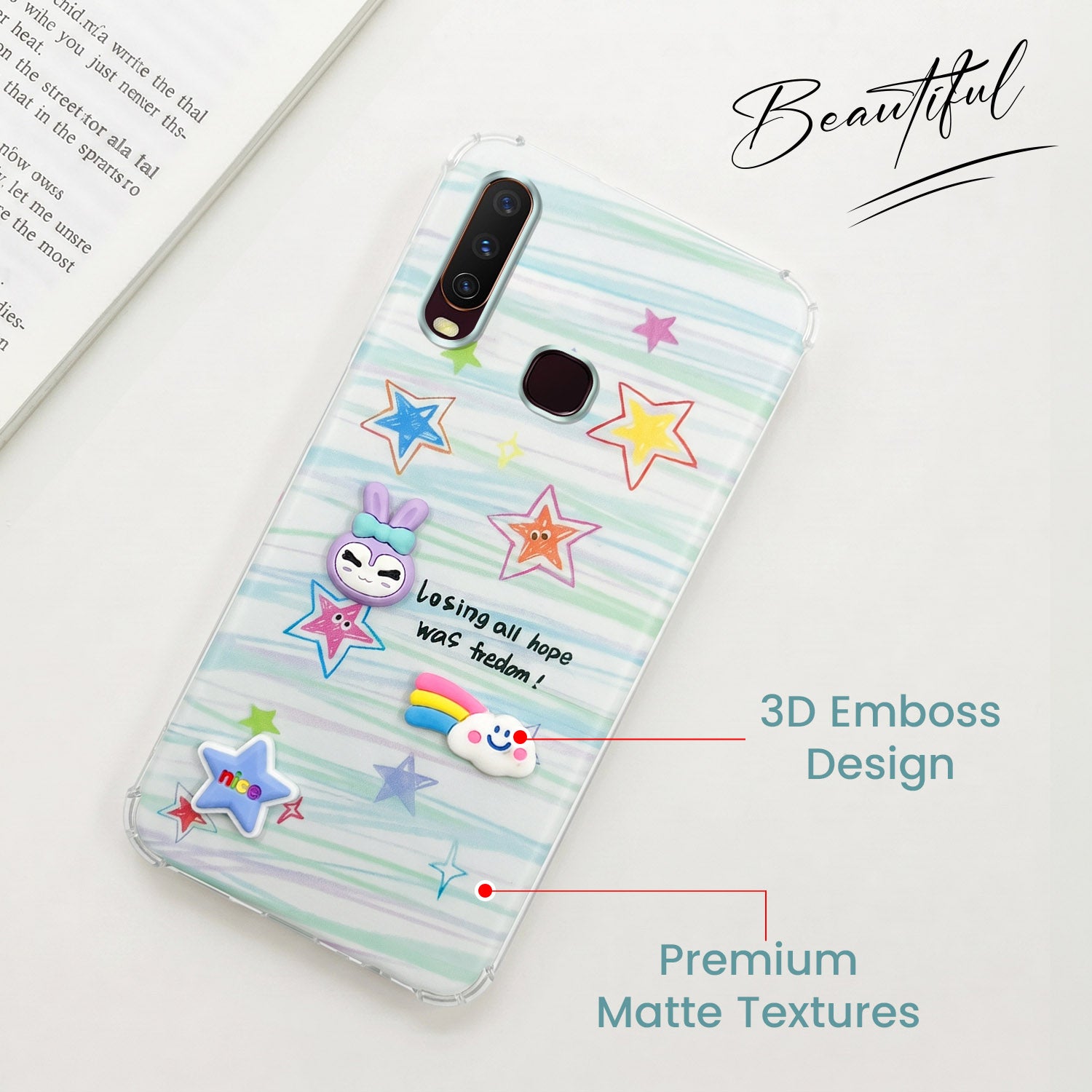 For Vivo Y12 | Y15 | Y17 Back Cover Case (3D Cute Cartoons | Hard Back Side Soft | Matte Premium Finish | HD Printing)