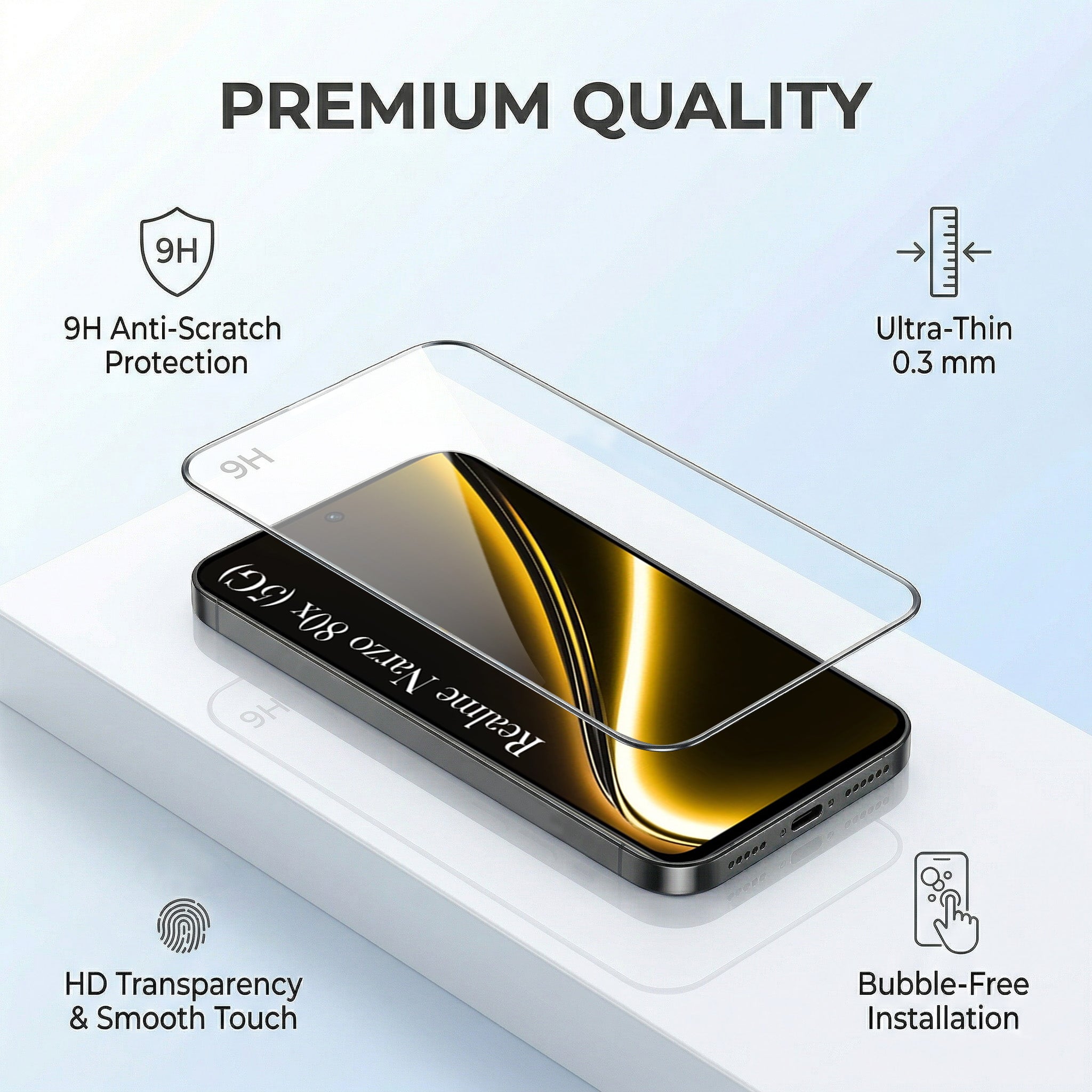For Realme Narzo 80x Combo with Back Cover and 9H Tempered Glass (Lifetime Anti-Yellow | Crystal Clear Shockproof | Oleophobic Coating Screen Glass)