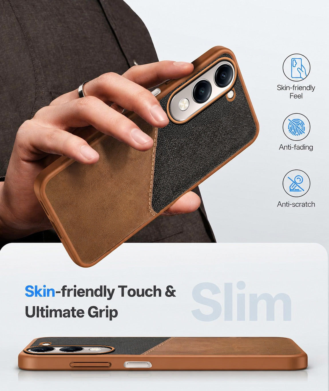 For Vivo Y19 | Vivo Y19e | Vivo T4 Lite Back Cover Case (Dual PU Leather Stitch | Professional Minimalist | Soft and Flexible)