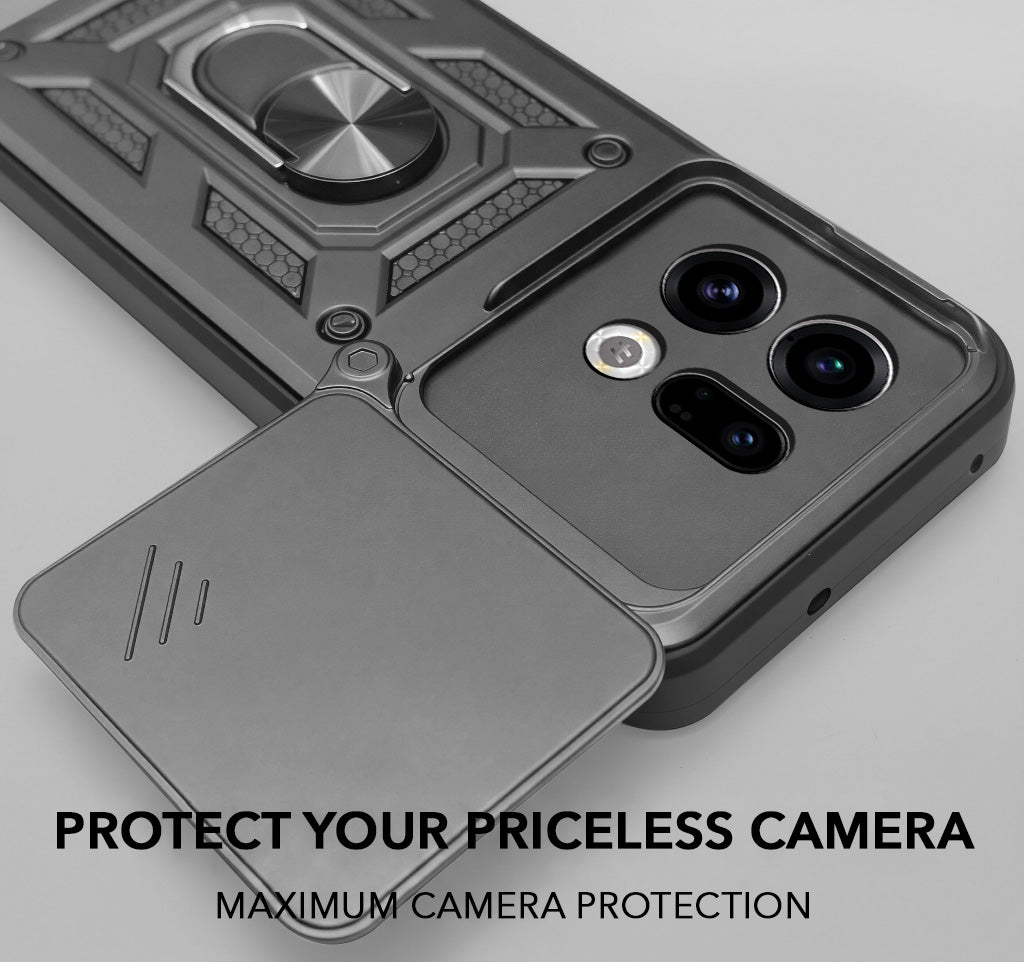 For Oppo Find X9 | Oppo Find X9s Back Cover Case Hybrid Armor (Sliding Shutter Camera Protection | Polycarbonate |Ring Holder Kickstand)