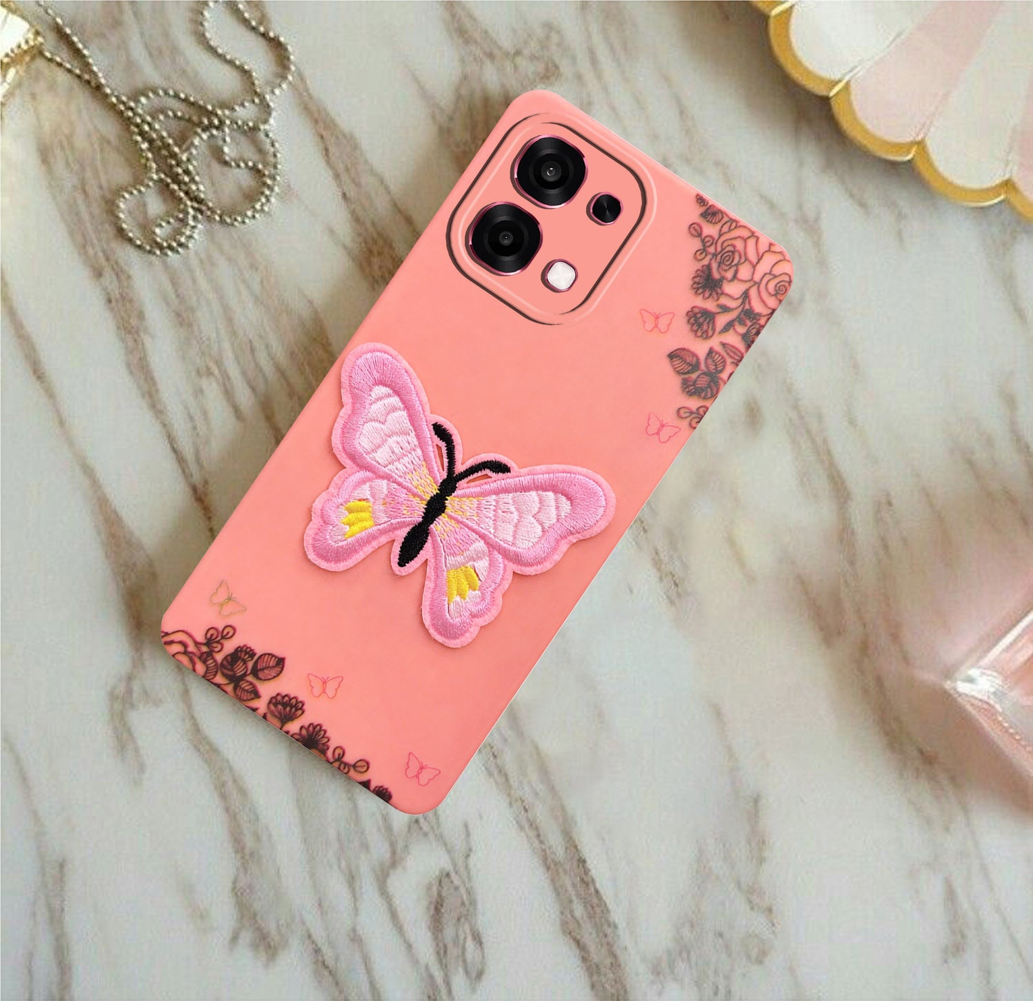 For Oppo F31 5G | Oppo F33 5G Back Cover Case (Soft Butterfly Embroidery | Women Teen Girls | Camera Protection| Matte Silicone)