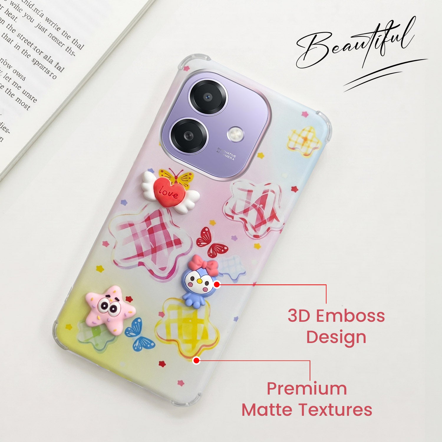 For Oppo A3X (4G/5G) | Oppo A3 5G Back Cover Case (3D Cute Cartoons | Hard Back Side Soft | Matte Premium Finish | HD Printing)