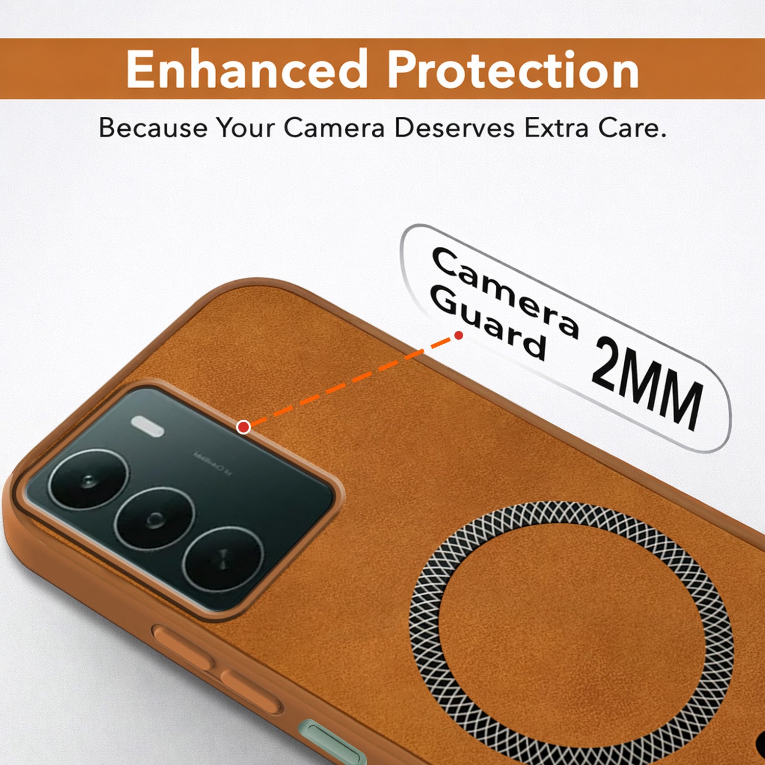 For Realme P3 lite Back Cover Case Leather Finish (MagSafe Compatible Wireless Charging | Soft Touch | Camera Bump Protection)