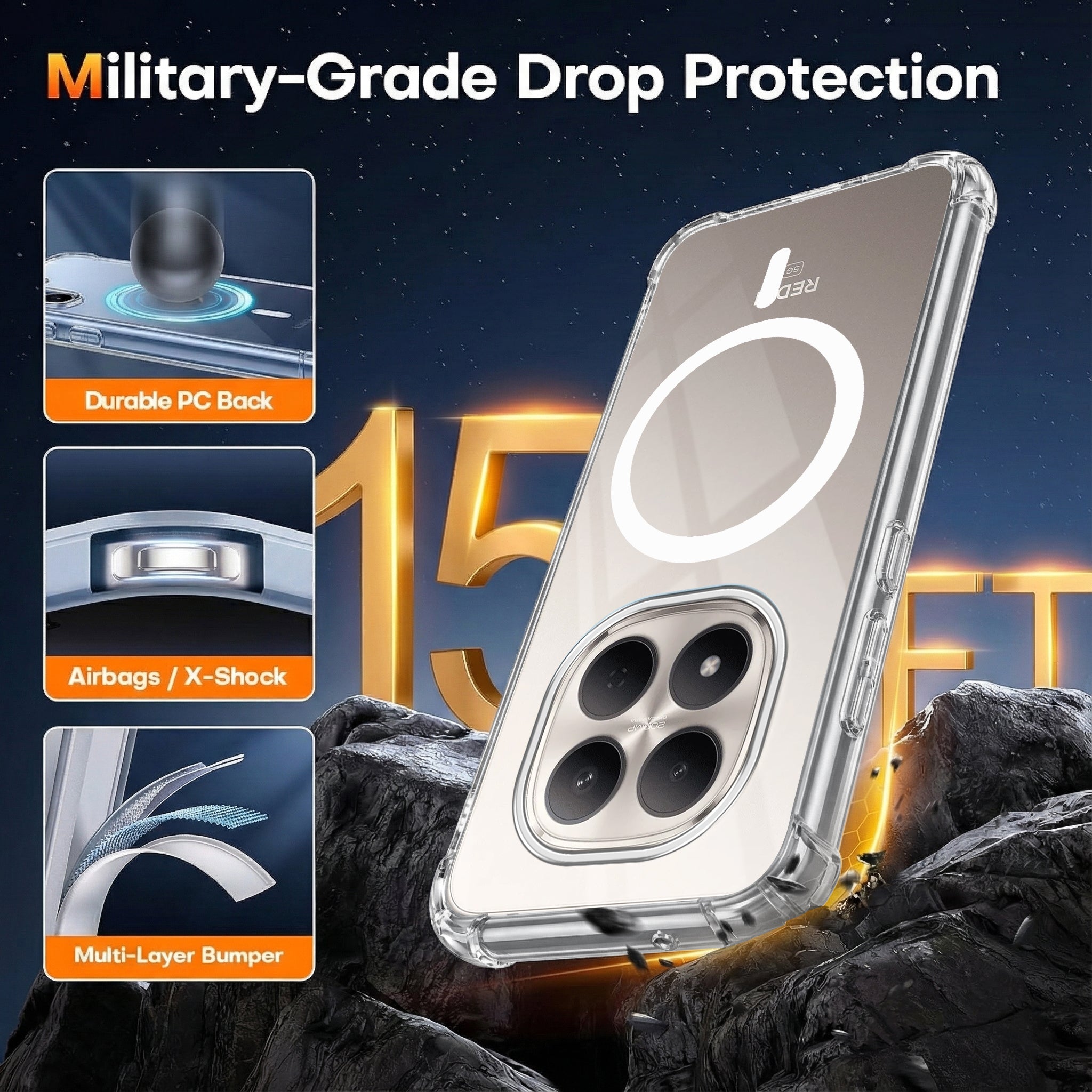 For Xiaomi Redmi Note 15 Pro 5G Back Cover Shockproof Crystal-Clear (Magsafe Wireless Support | Drop & Camera Protection | Hard Polycarbonate)