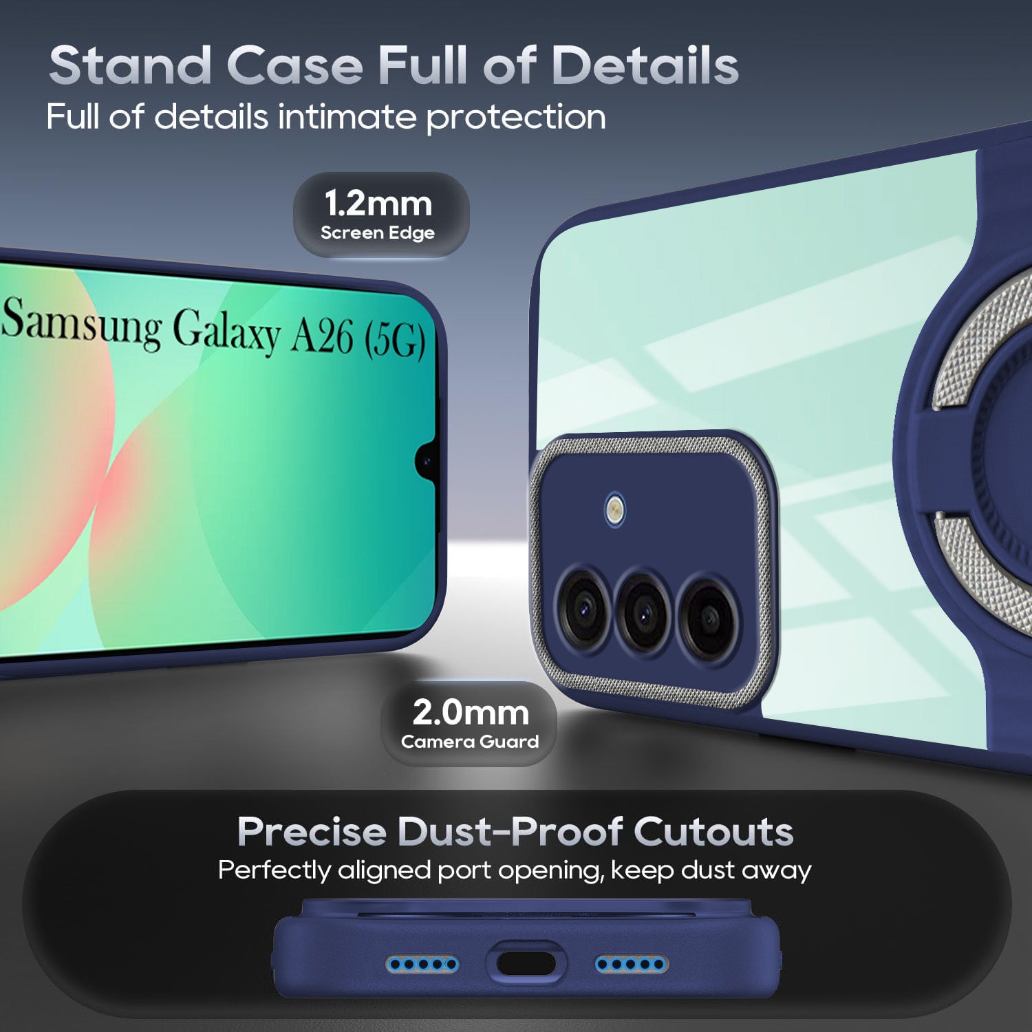 For Samsung Galaxy A26 5G Back Cover Case with stand (Built-in Ring Holder Kickstand | Lifetime Anti Yellow | Camera Protection)