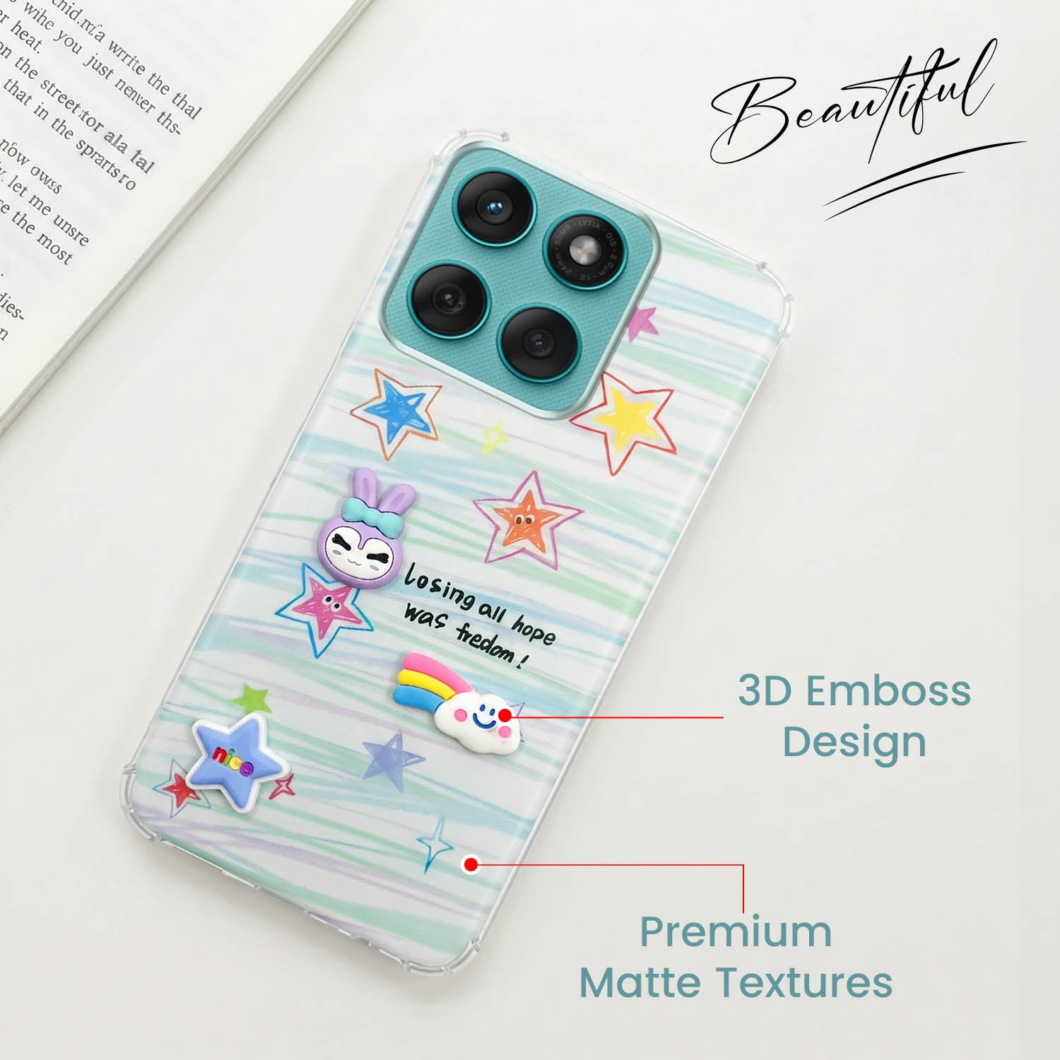 For Motorola Moto Edge 60 Fusion Back Cover Case (3D Cute Cartoons | Hard Back Side Soft | Matte Premium Finish | HD Printing)