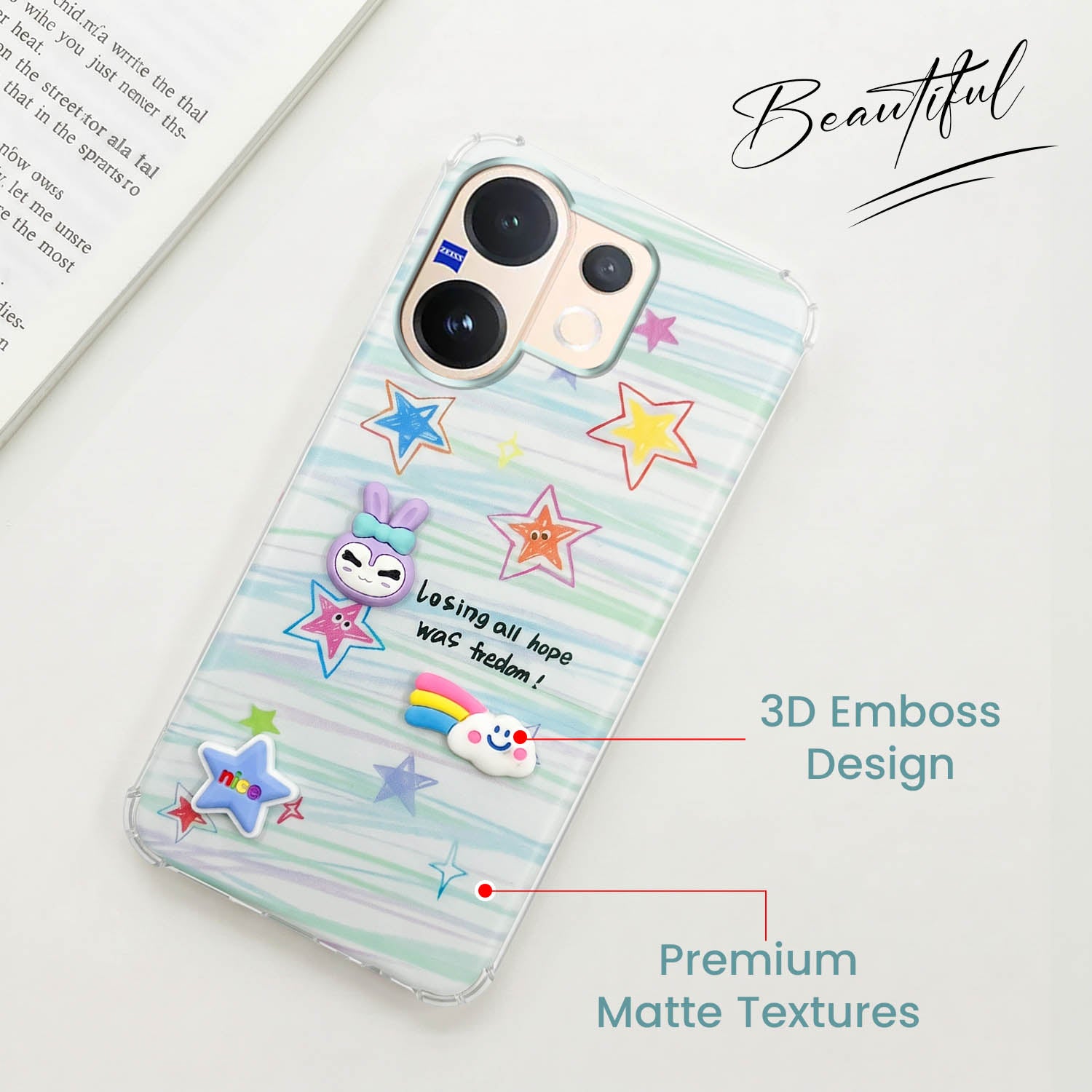 For Vivo V60 | Vivo T4 Pro Back Cover Case (3D Cute Cartoons | Hard Back Side Soft | Matte Premium Finish | HD Printing)