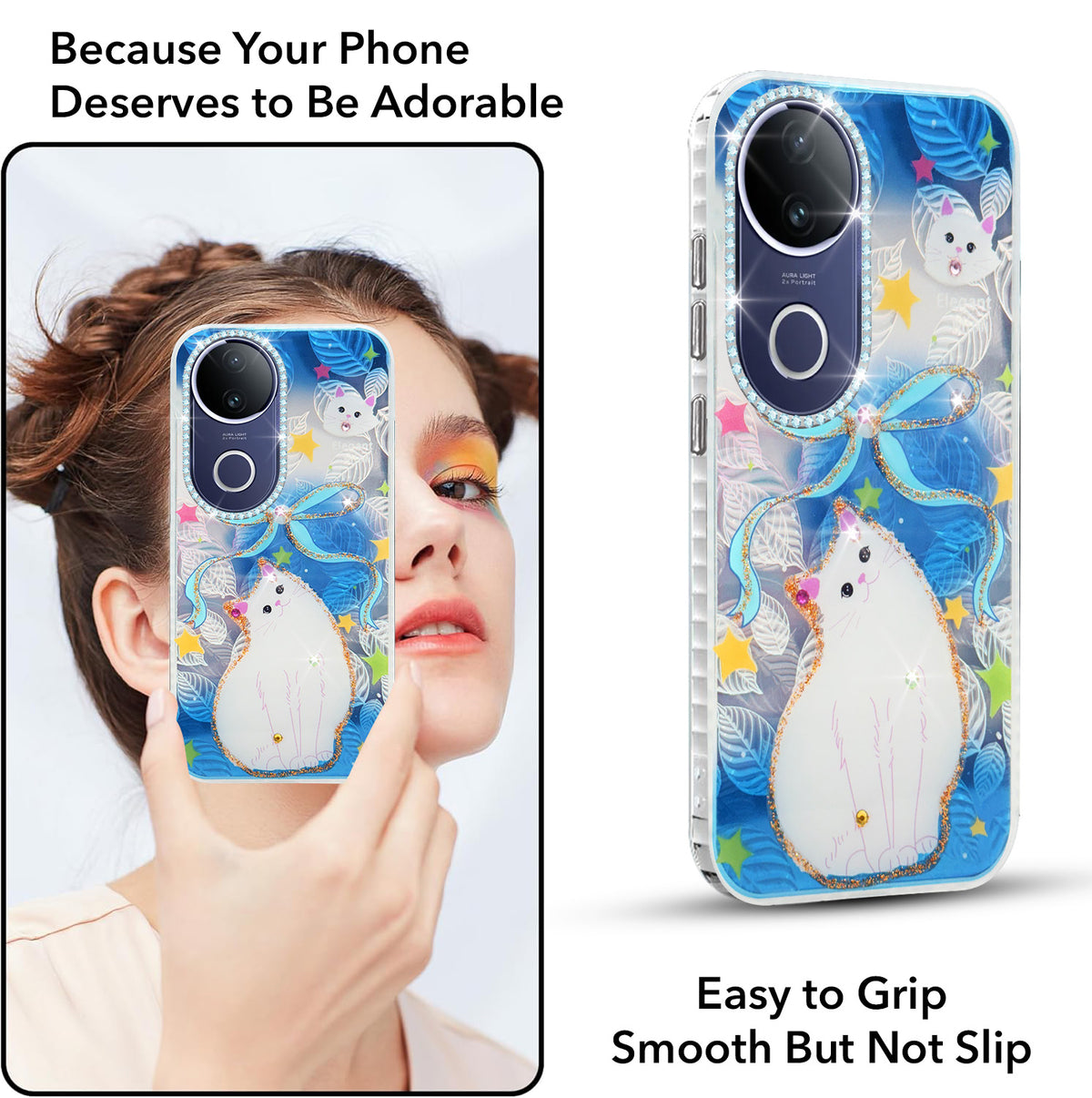 For Vivo T4R Back Cover Case (Luxury Floral Glitter Cute Butterfly | Diamond Studded Camera Bump | Girls & Women Design)