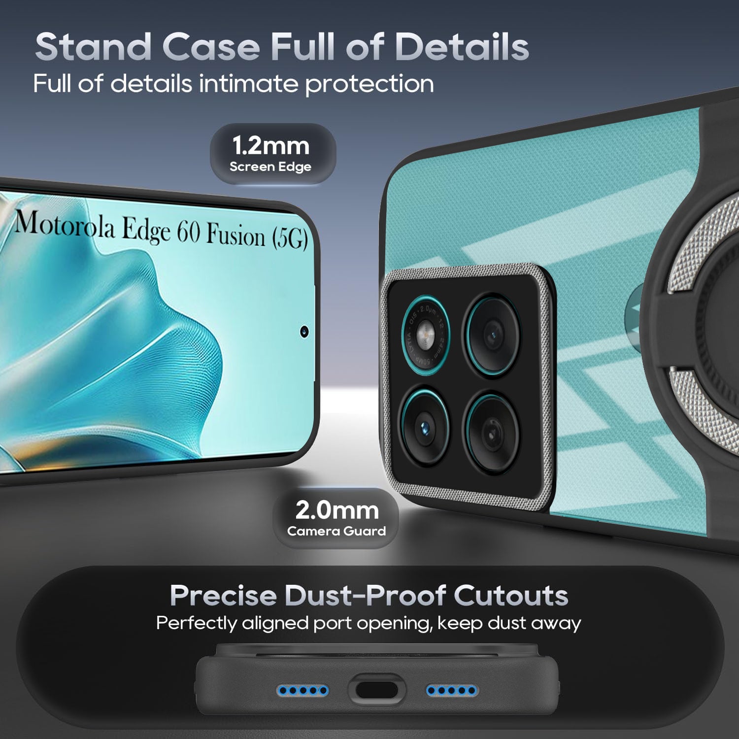 For Motorola Moto Edge 60 Fusion Back Cover Case with stand (Built-in Ring Holder Kickstand | Lifetime Anti Yellow | Camera Protection)