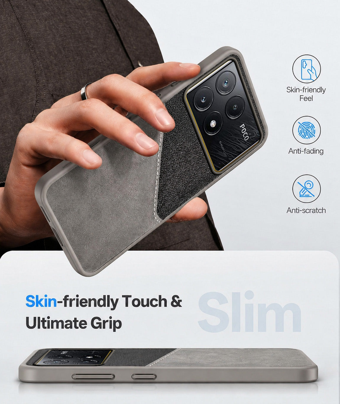 For Poco X6 Pro 5G Back Cover Case (Dual PU Leather Stitch | Professional Minimalist | Soft and Flexible)