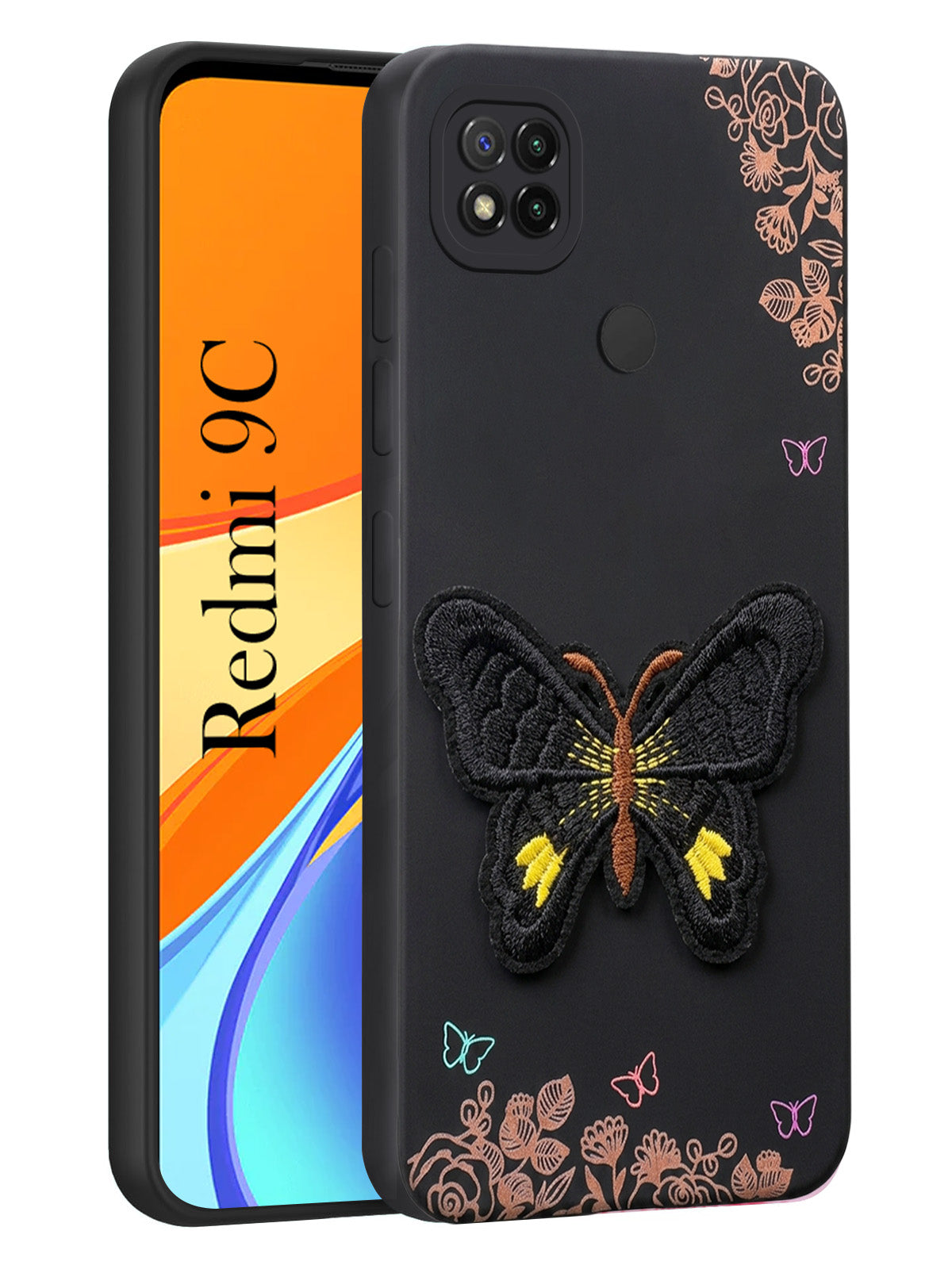 For Redmi 9C Back Cover Case (Soft Butterfly Embroidery | Women Teen Girls | Camera Protection| Matte Silicone)