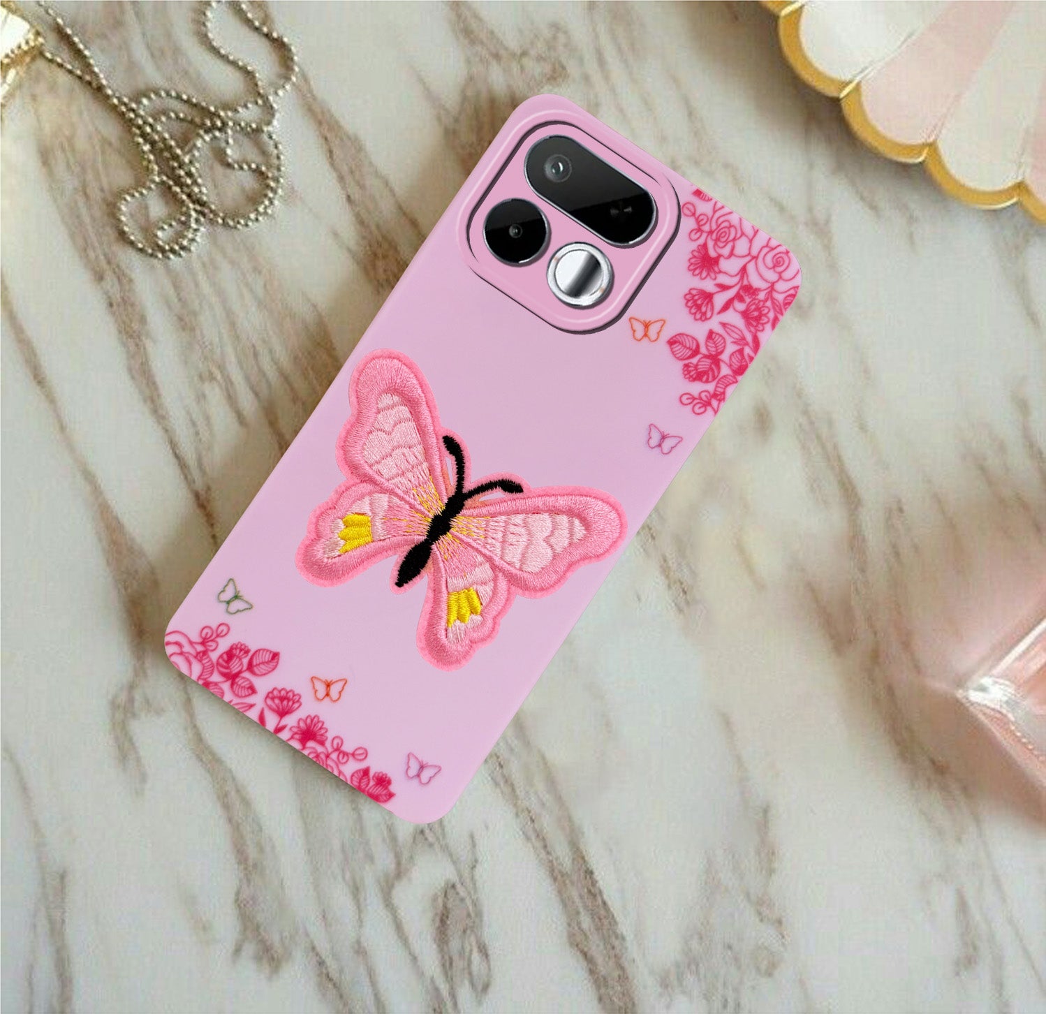 For Realme 16T 5G Back Cover Case (Soft Butterfly Embroidery | Women Teen Girls | Camera Protection| Matte Silicone)