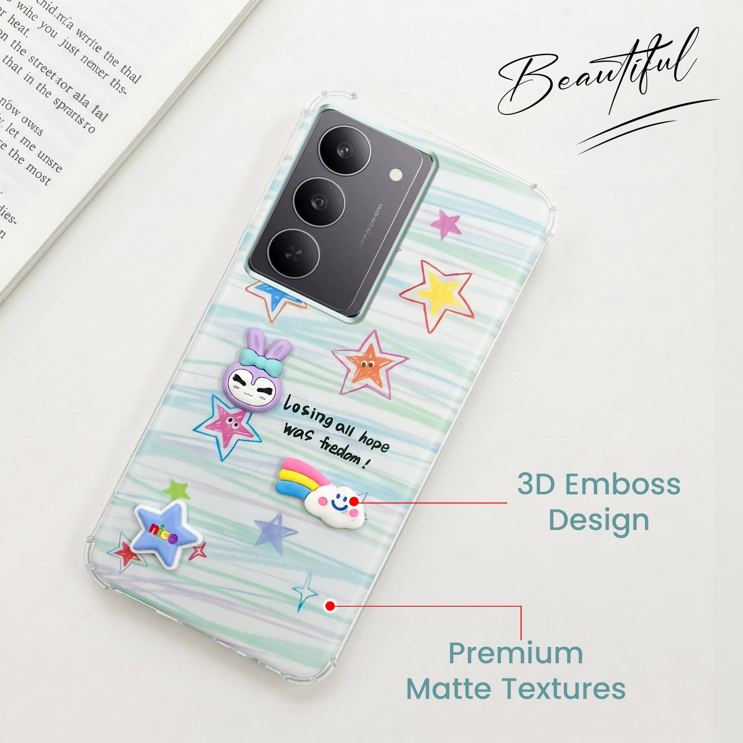 For Realme 14X Back Cover Case (3D Cute Cartoons | Hard Back Side Soft | Matte Premium Finish | HD Printing)